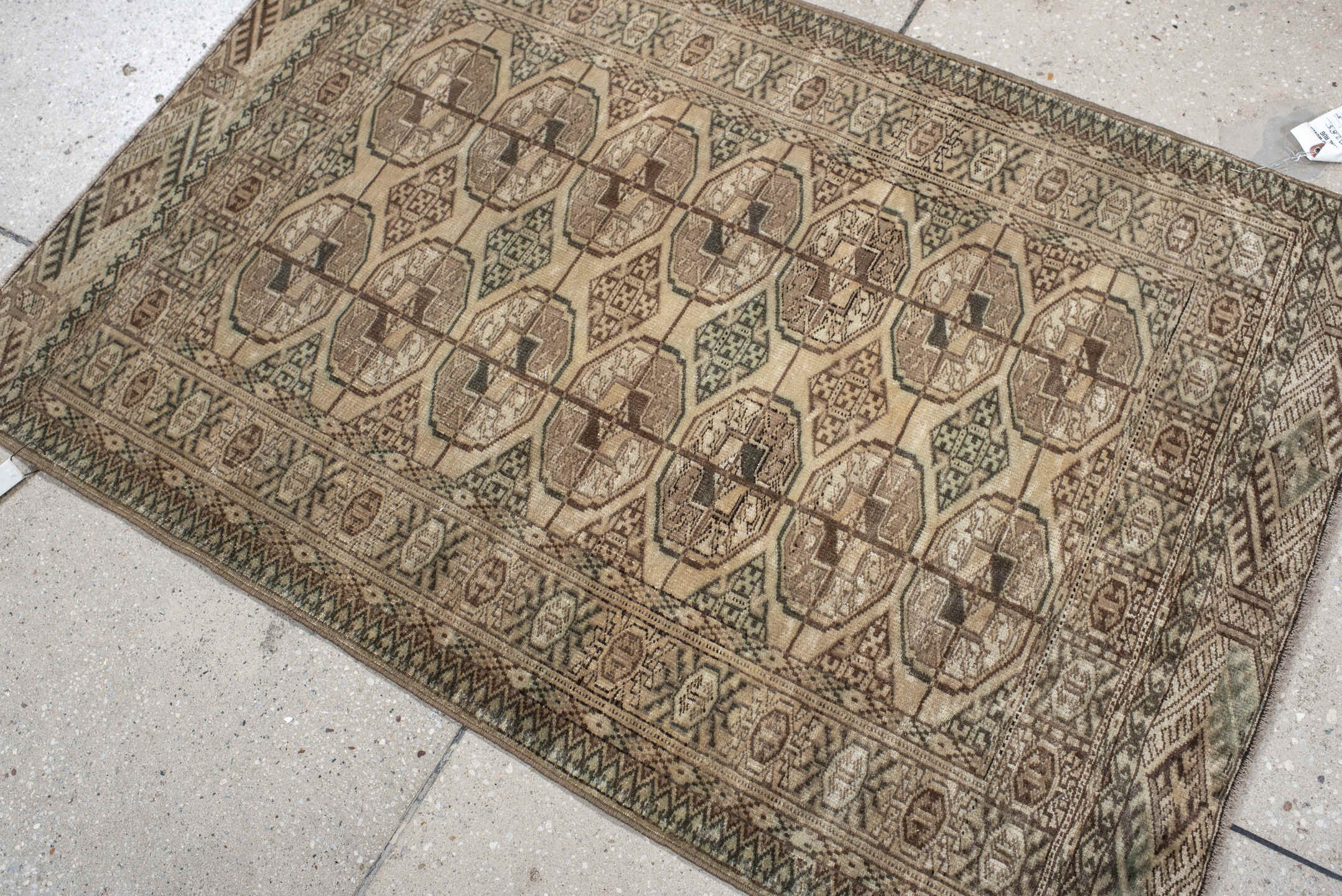 2' x 3' one-of-a-kind handmade vintage Bokara small size rug. Color palette: brown, gray, light gray, off-white