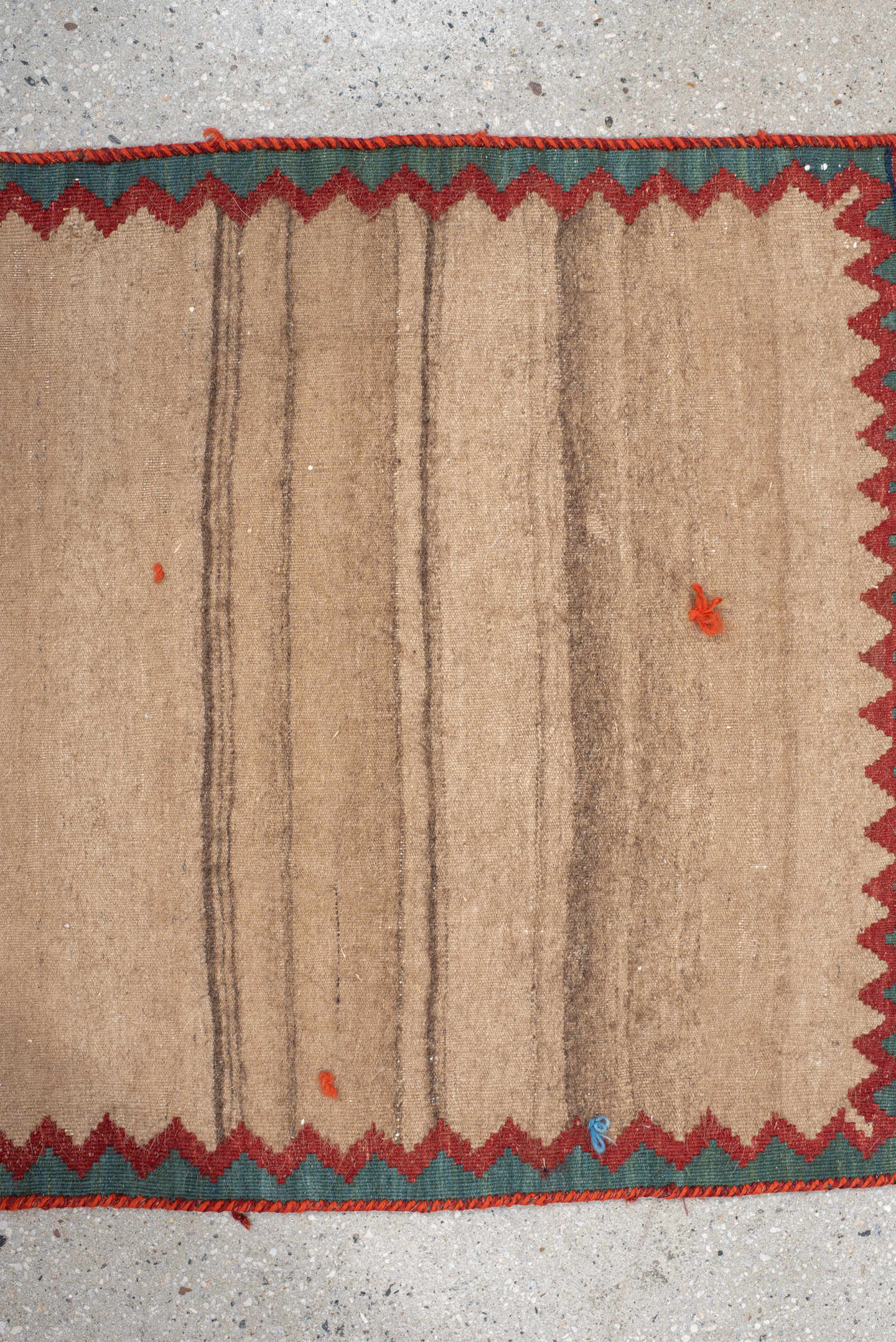 1' x 2' one-of-a-kind handmade antique Kilim small size rug. Color palette: camel, rust, teal, navy, ivory, charcoal, gold