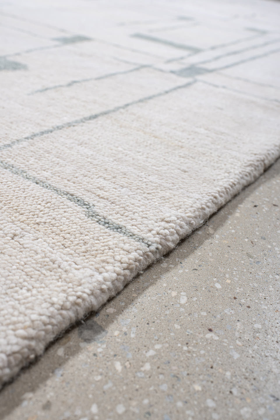 8' x 10' one-of-a-kind handmade vintage Tribeca large size rug. Color palette: ivory, pale blue, cream, light gray