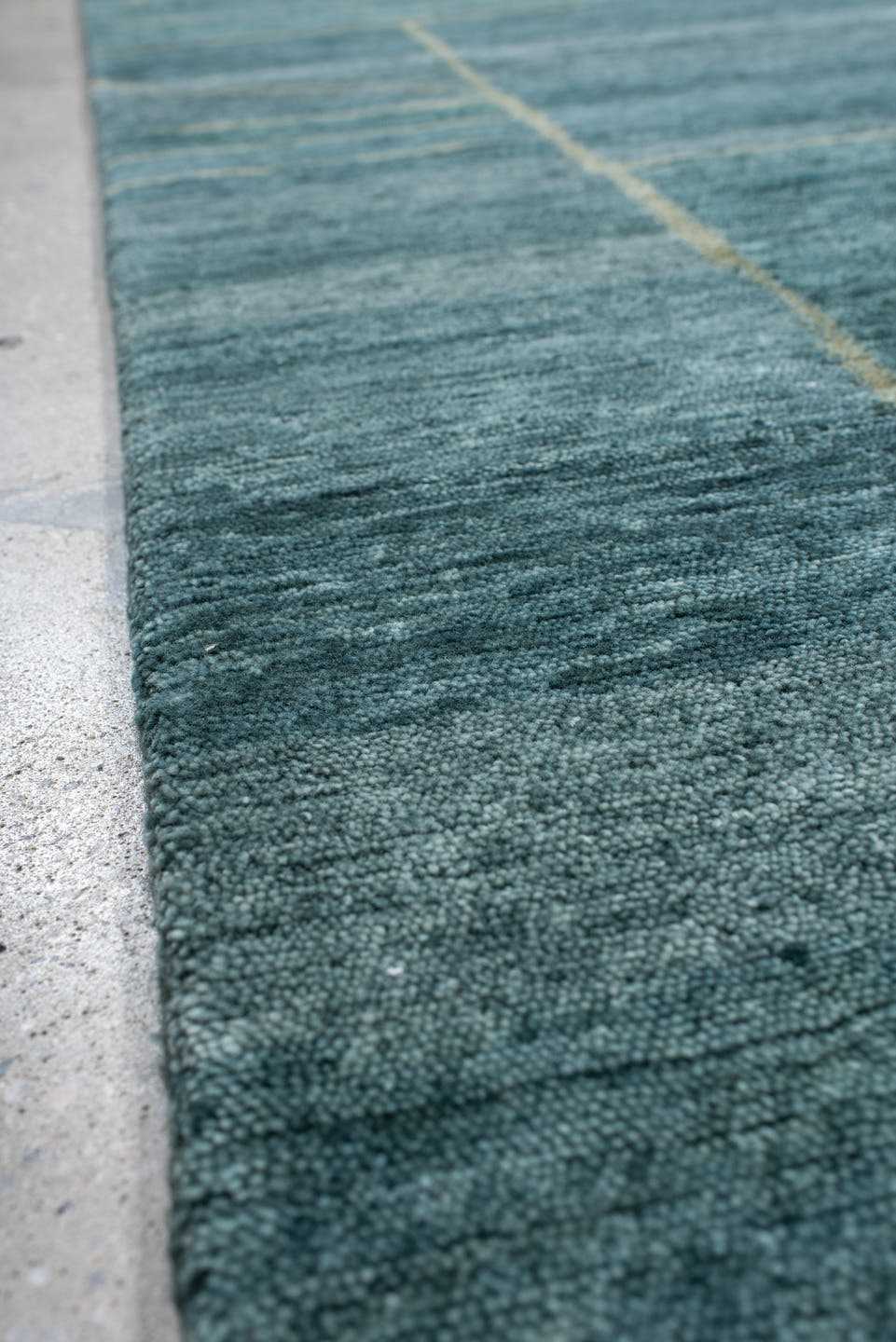 8' x 10' one-of-a-kind handmade vintage Tribeca large size rug. Color palette: teal, slate, ivory, sage, charcoal, gray