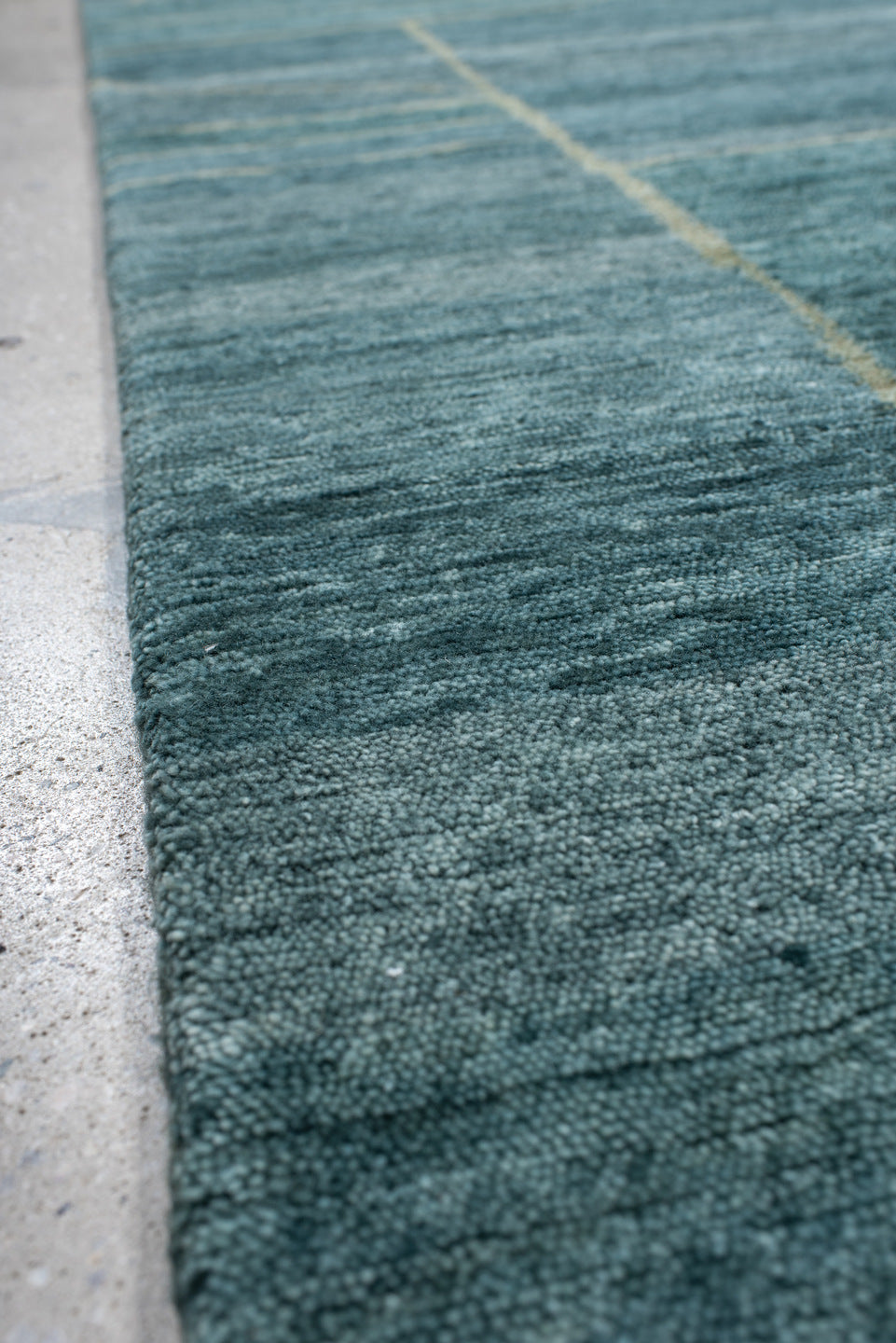 8' x 10' one-of-a-kind handmade vintage Tribeca large size rug. Color palette: teal, slate, ivory, sage, charcoal, gray