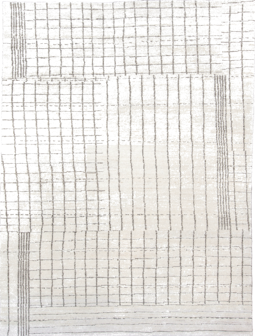 9' x 12' one-of-a-kind handmade vintage Tribeca large size rug. Color palette: dark gray, floral white, gainsboro, gray