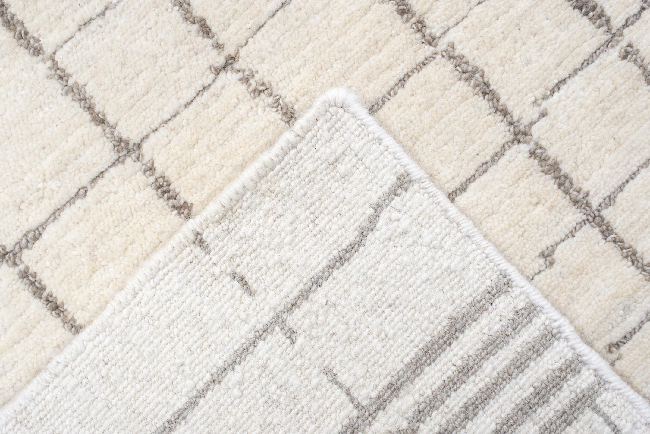 9' x 12' one-of-a-kind handmade vintage Tribeca large size rug. Color palette: ivory, taupe, cream, beige, light gray, gray