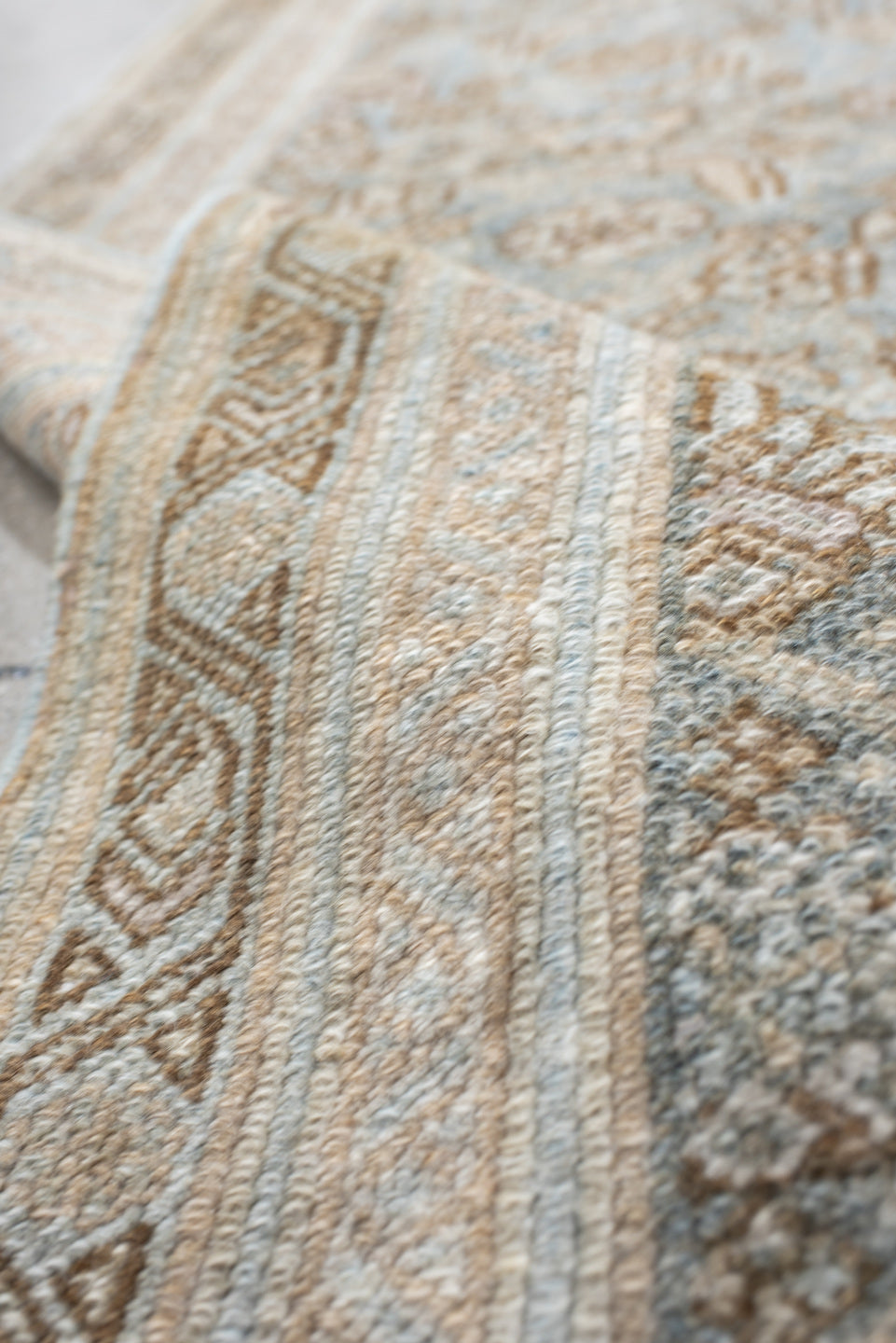 2' x 13' one-of-a-kind handmade vintage Bibikabad runner rug. Color palette: brown, dark gray, gainsboro, gray, light gray