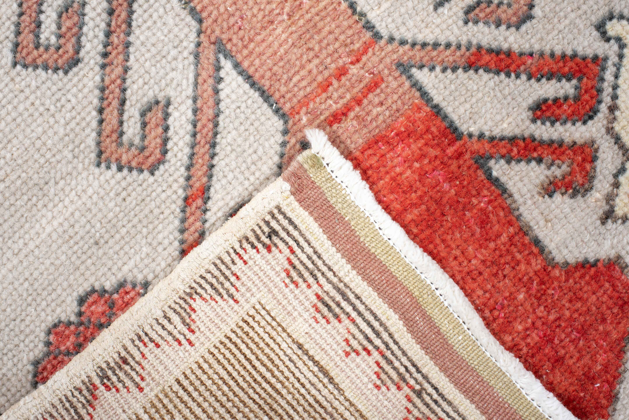 2' x 4' one-of-a-kind handmade vintage Anatol small size rug. Color palette: antiquewhite, black, brown, dim gray, gainsboro