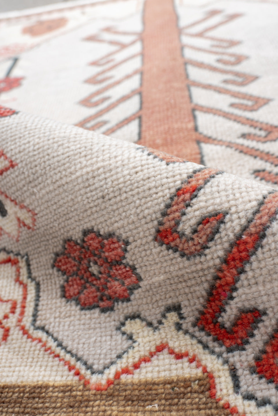 2' x 4' one-of-a-kind handmade vintage Anatol small size rug. Color palette: antiquewhite, black, brown, dim gray, gainsboro