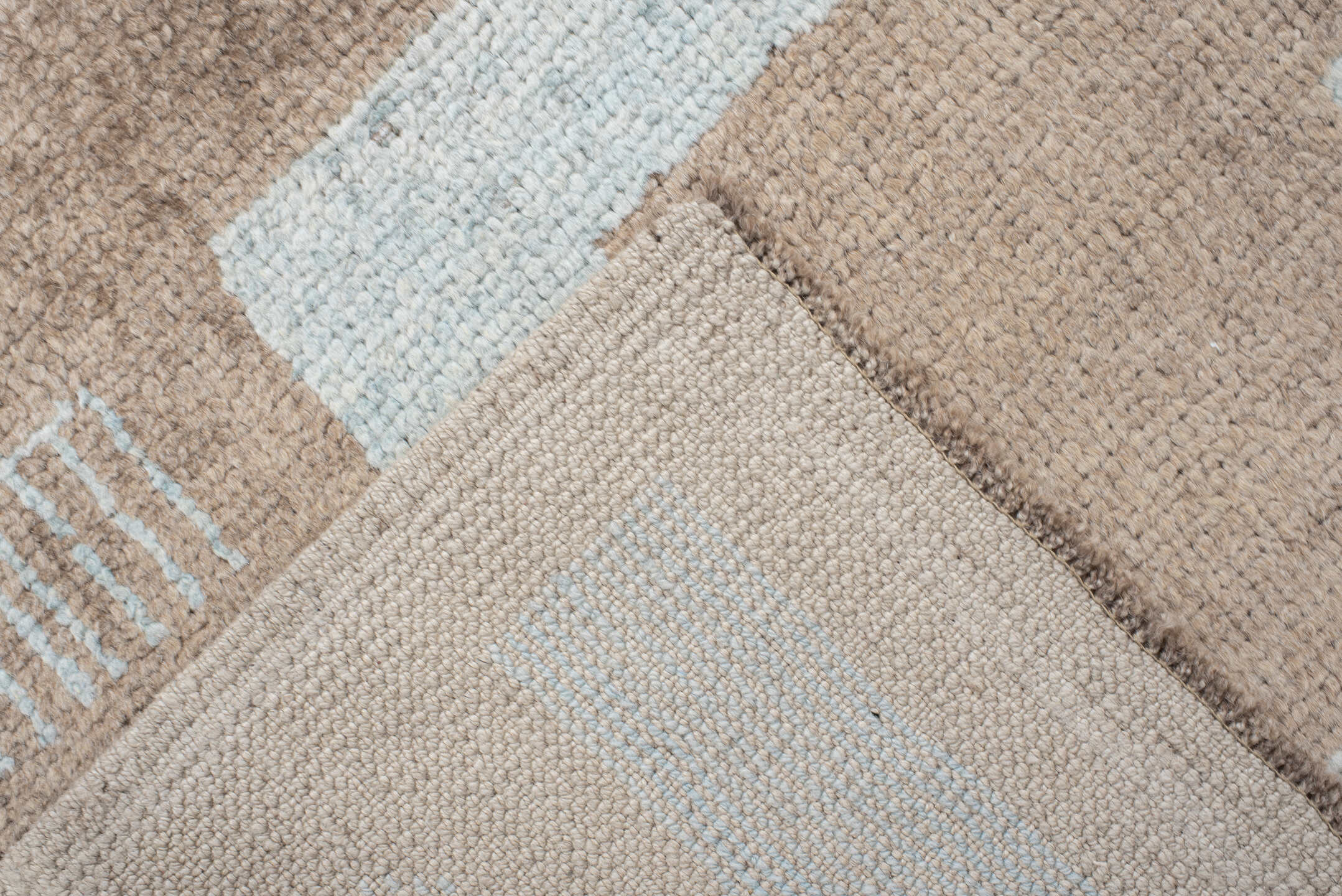 6' x 9' one-of-a-kind handmade vintage Oushak medium size rug. Color palette: beige, ivory, pale blue, light blue