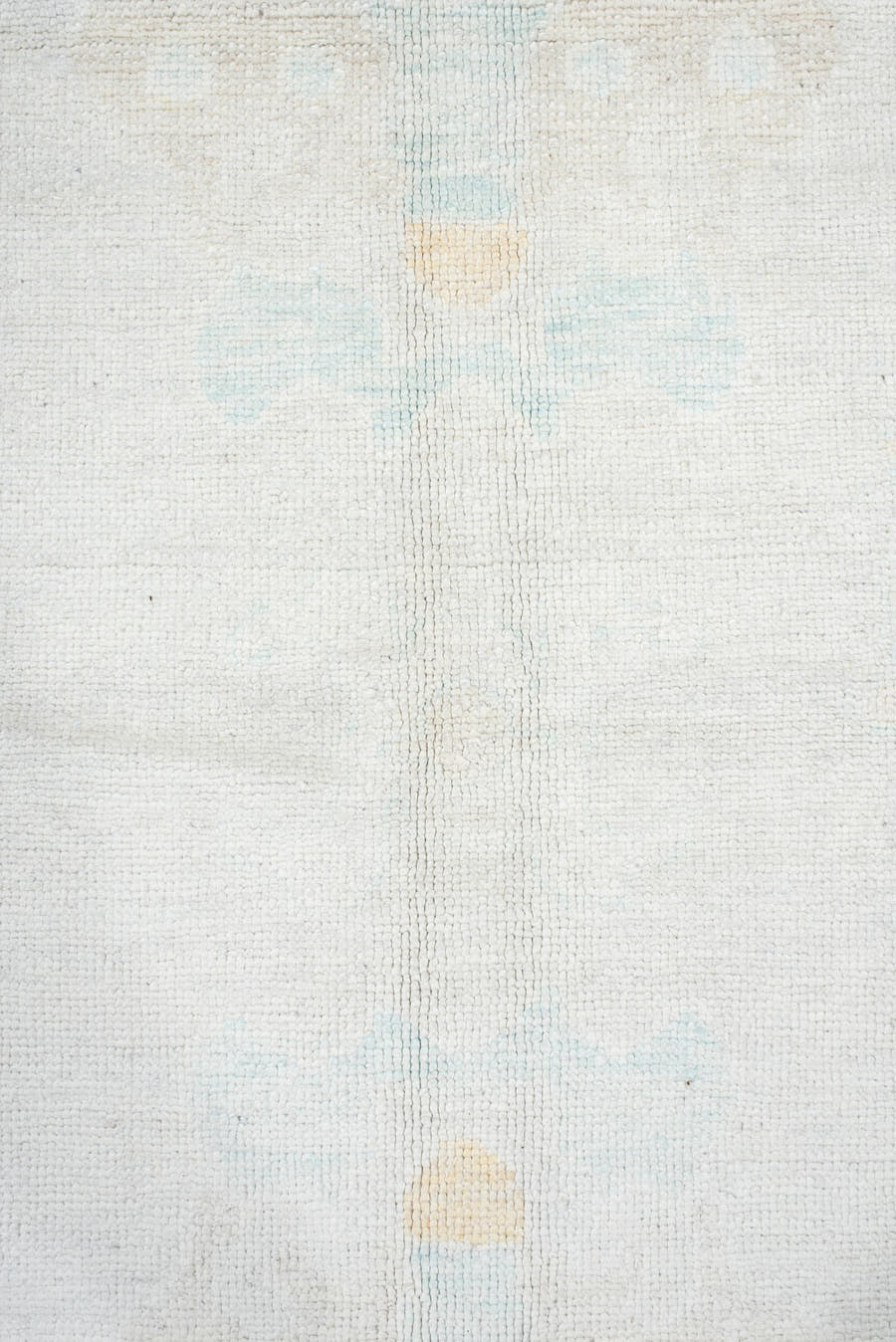 8' x 11' one-of-a-kind handmade vintage Oushak large size rug. Color palette: ivory, pale aqua, cream, soft gold, beige