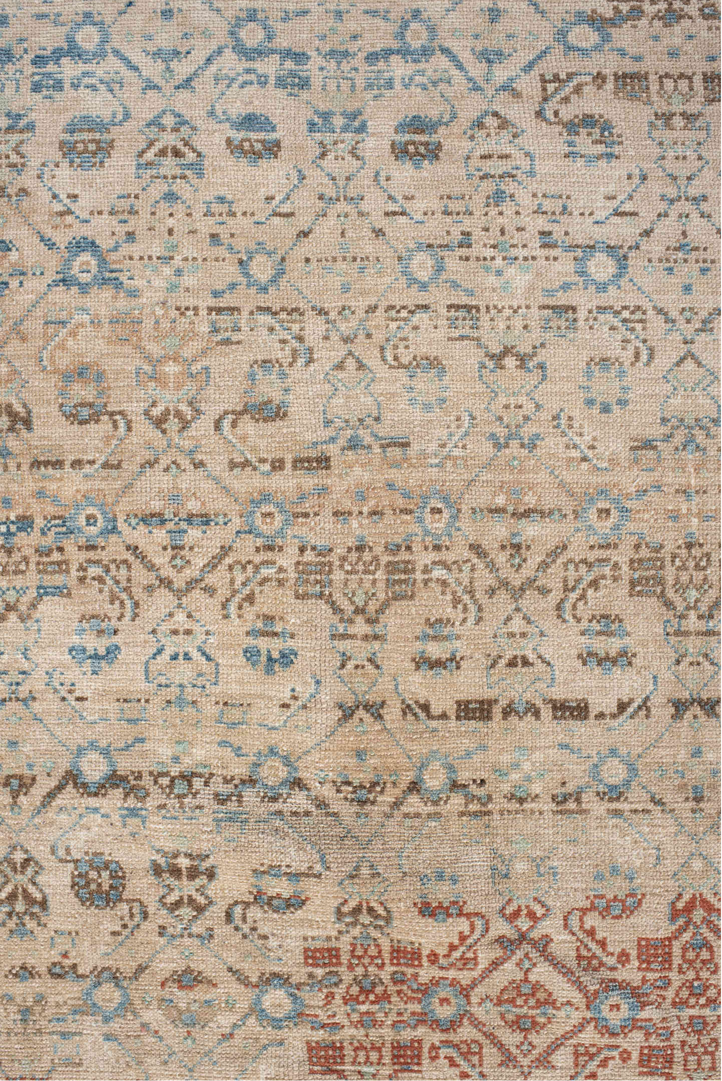8' x 11' one-of-a-kind handmade vintage Malayer large size rug. Color palette: antiquewhite, blanched almond, blue, brown