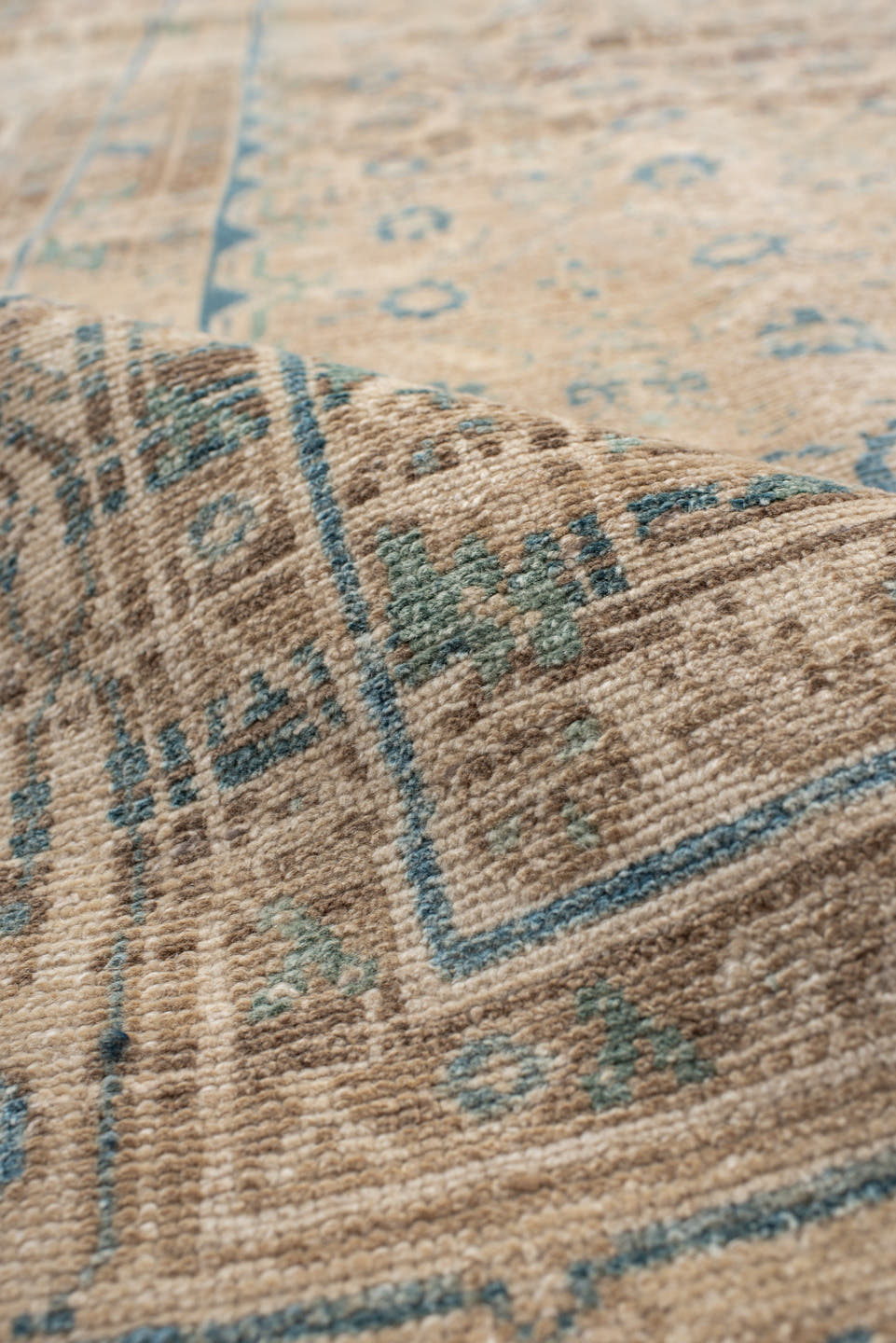 8' x 11' one-of-a-kind handmade vintage Malayer large size rug. Color palette: ivory, sky blue, taupe, rust, beige, slate
