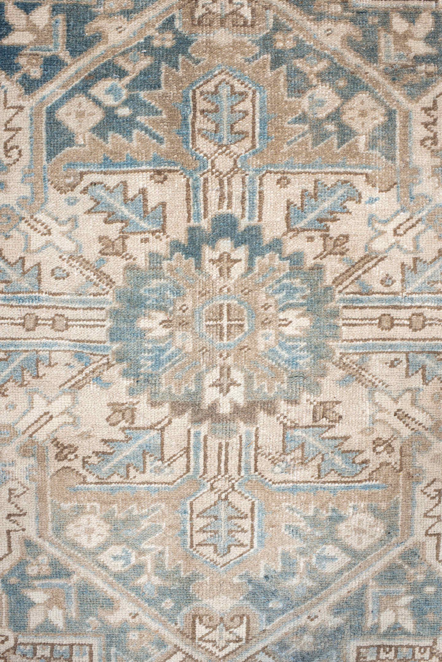 10' x 12' one-of-a-kind handmade vintage Heriz large size rug. Color palette: taupe, ivory, powder_blue, beige, slate, cream