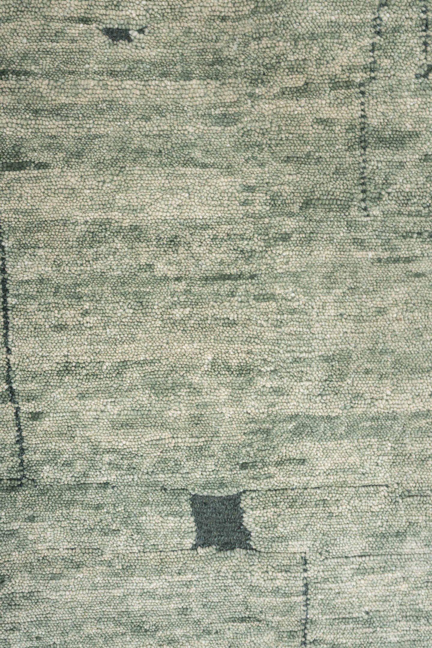 8' x 9' one-of-a-kind handmade vintage large size rug. Color palette: sage, ivory, charcoal, taupe, olive, green, black