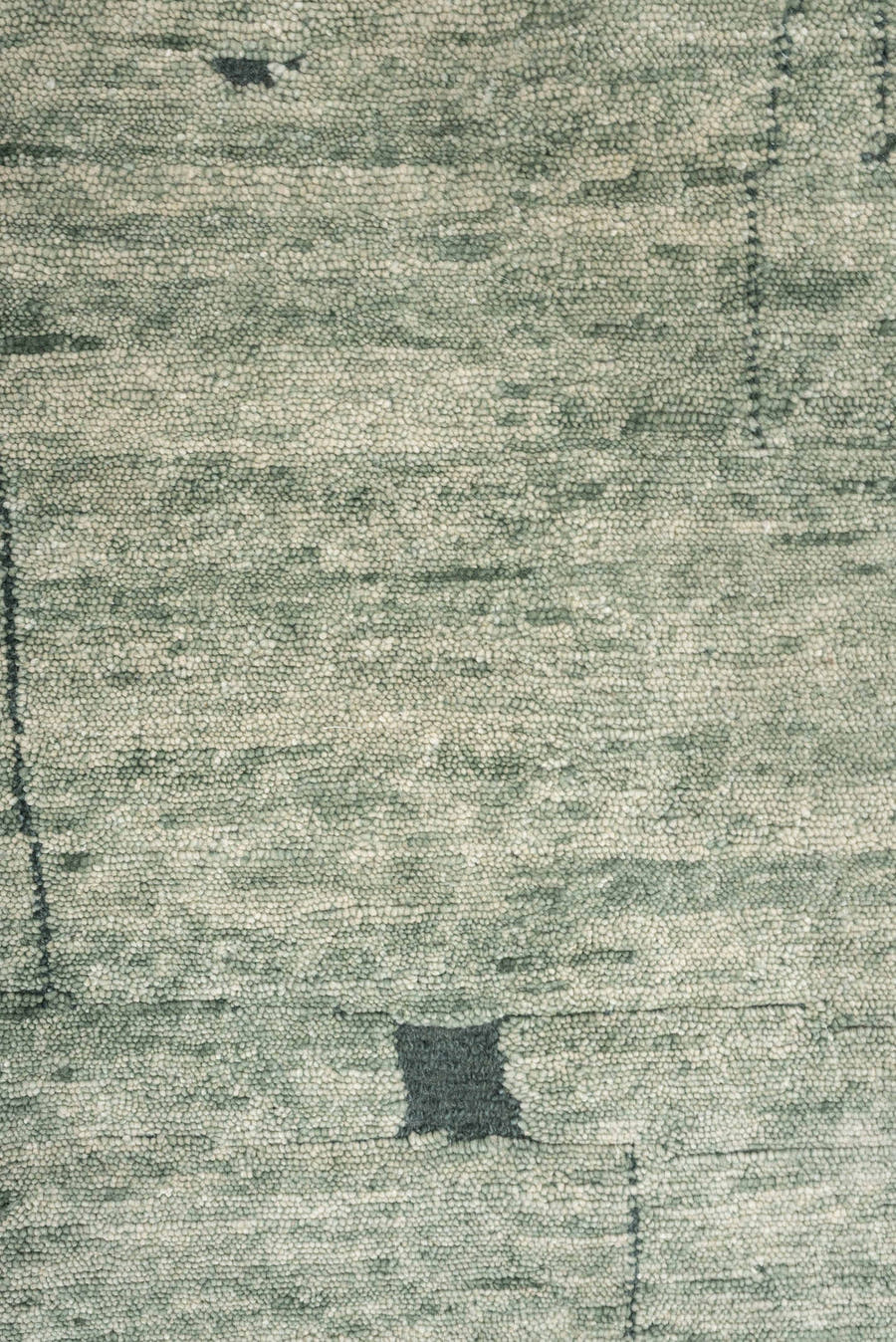 8' x 9' one-of-a-kind handmade vintage large size rug. Color palette: sage, ivory, charcoal, taupe, olive, green, black