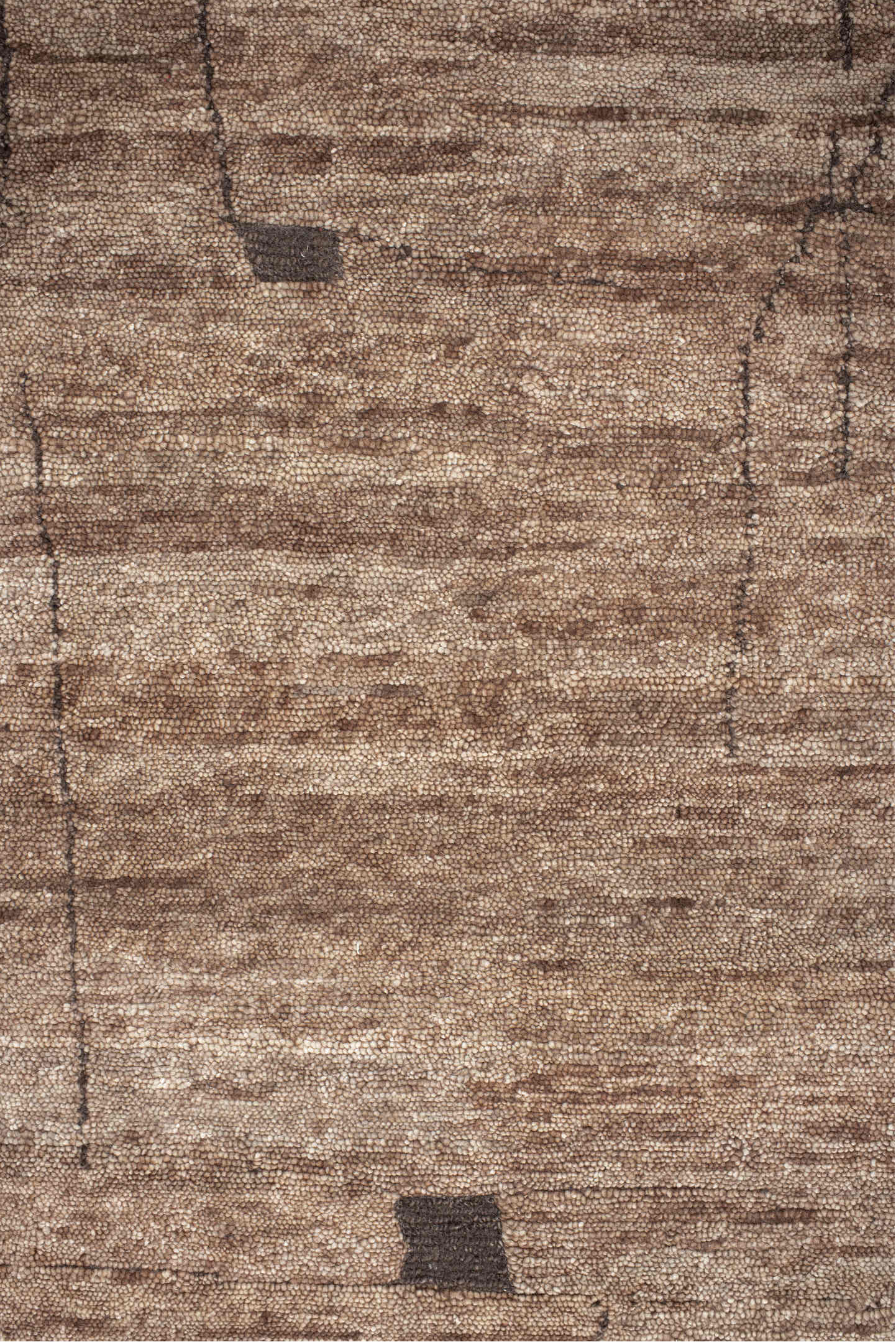 8' x 10' one-of-a-kind handmade vintage Tribeca large size rug. Color palette: brown, gray, off-white, orange, pink