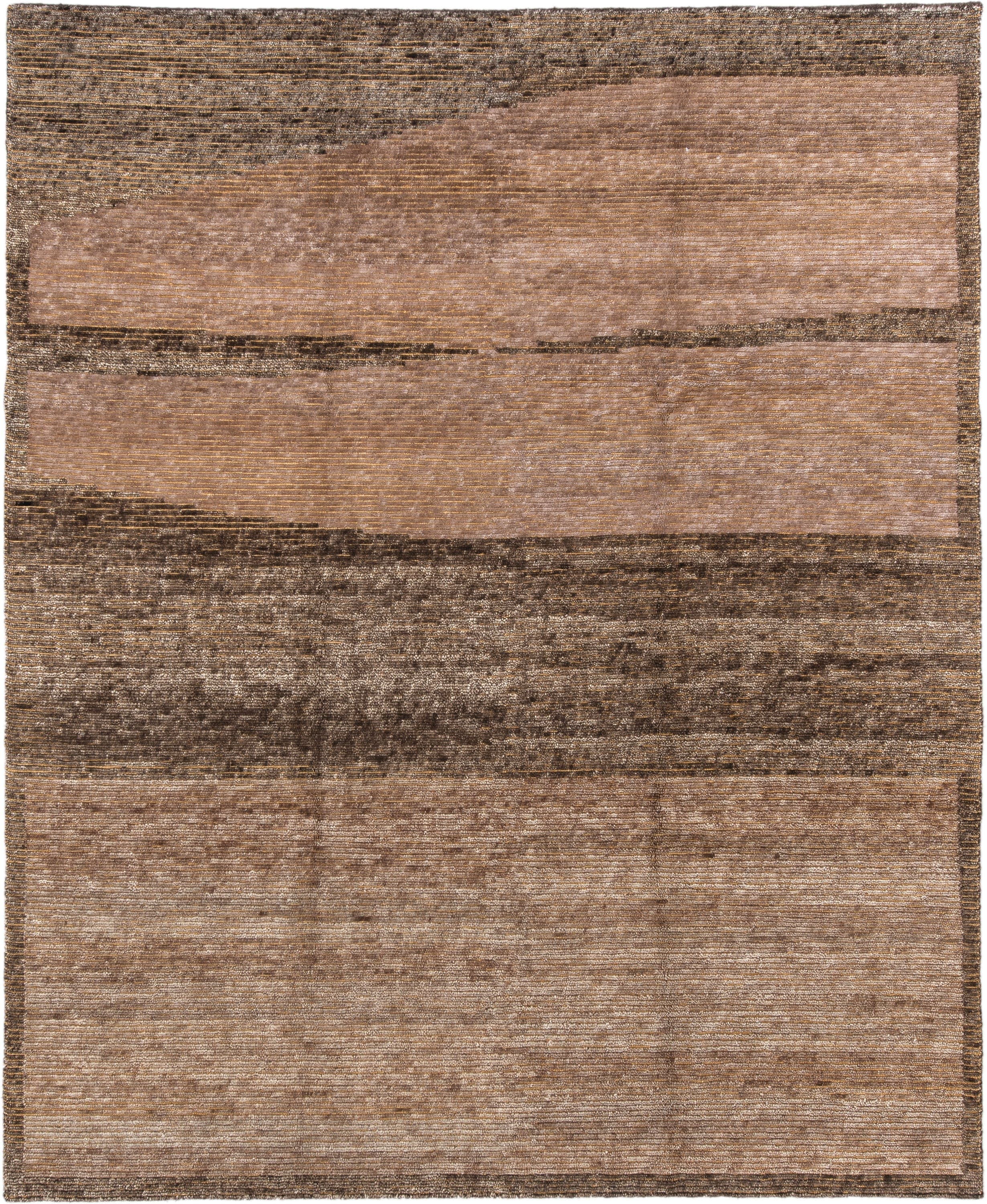 8' x 10' one-of-a-kind handmade vintage Tribeca large size rug. Color palette: taupe, brown, mocha, camel, beige, gray