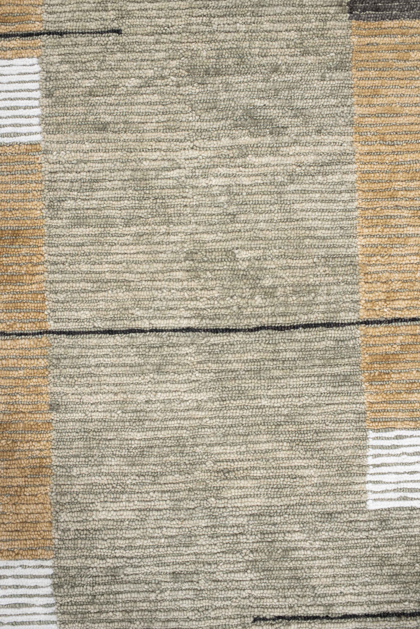 8' x 9' one-of-a-kind handmade vintage Tribeca rug. Color palette: taupe, ivory, camel, charcoal, gray, ochre, beige, black