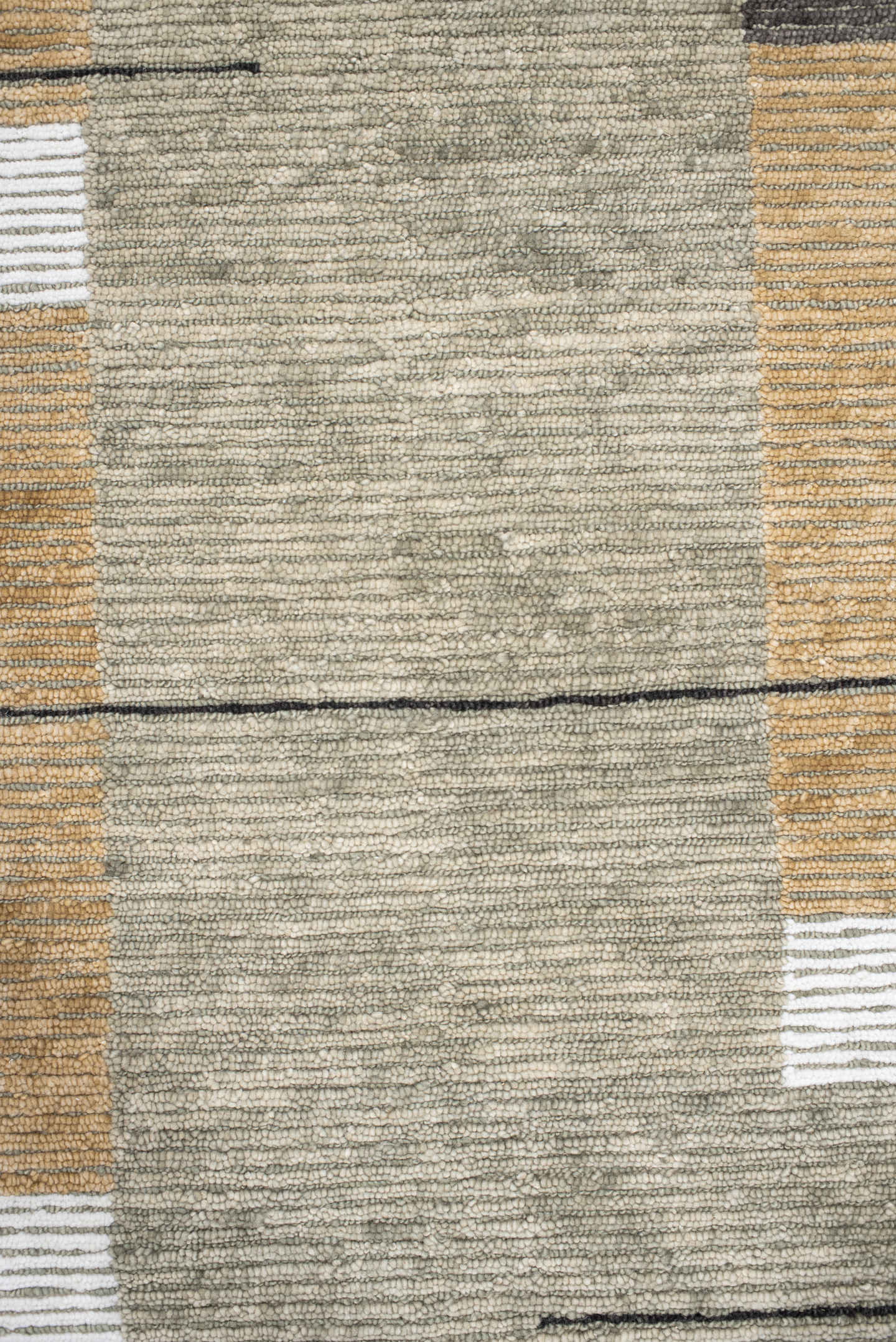 8' x 9' one-of-a-kind handmade vintage Tribeca rug. Color palette: taupe, ivory, camel, charcoal, gray, ochre, beige, black
