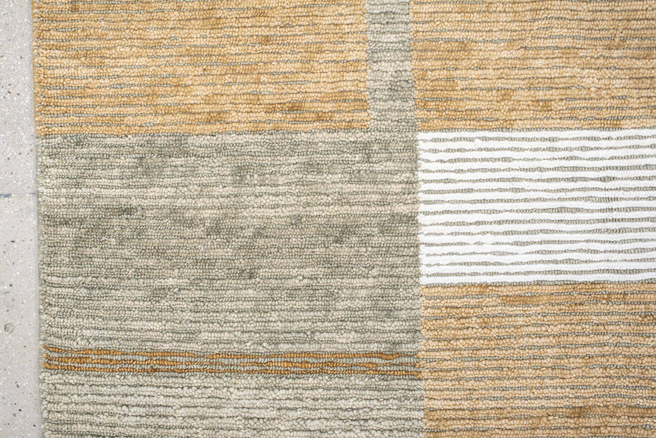 8' x 9' one-of-a-kind handmade vintage Tribeca rug. Color palette: taupe, ivory, camel, charcoal, gray, ochre, beige, black