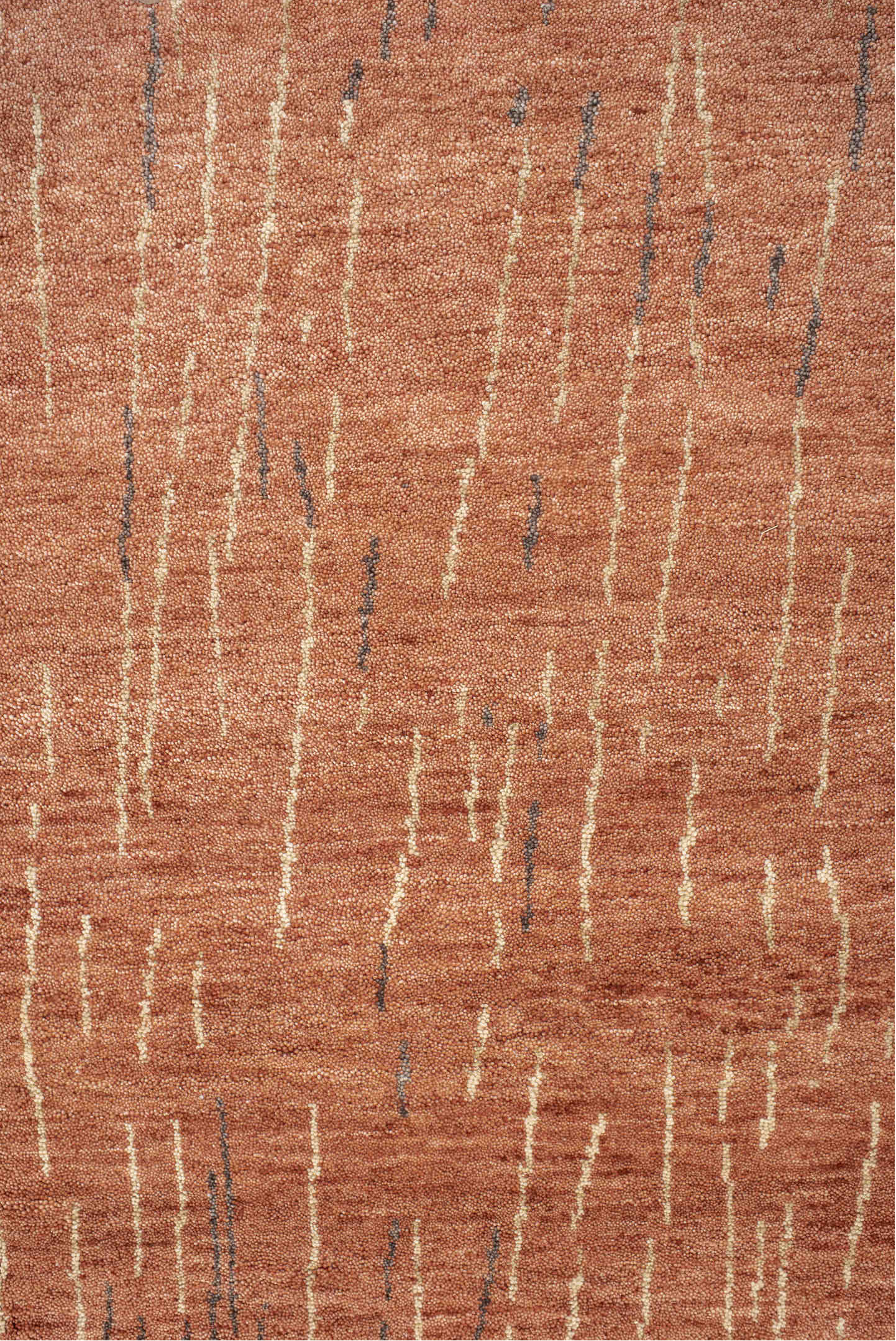 8' x 9' one-of-a-kind handmade vintage Tribeca rug. Color palette: bisque, brown, off-white, orange, pink