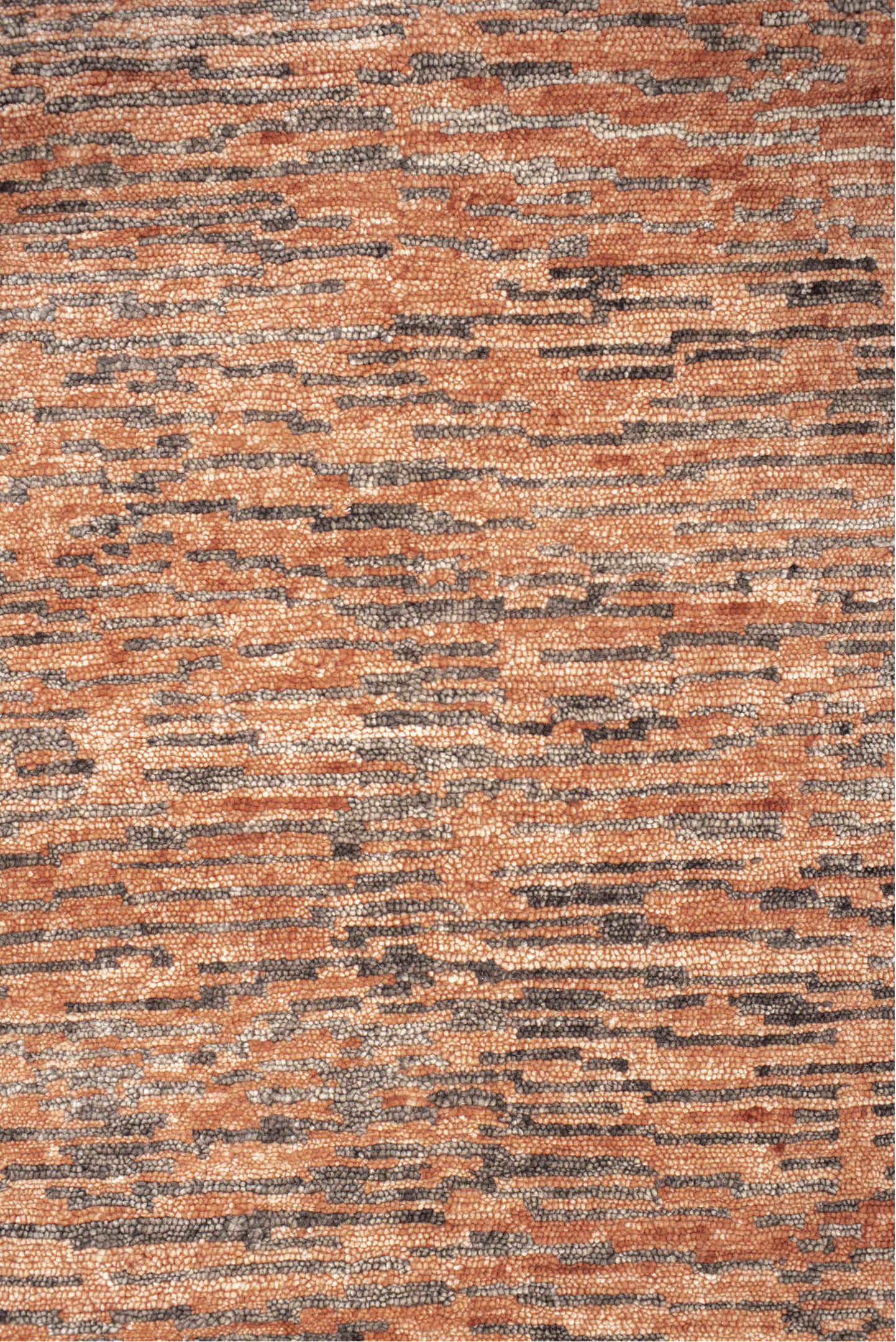 8' x 10' one-of-a-kind handmade vintage Tribeca large size rug. Color palette: brown, gray, light gray, off-white, orange