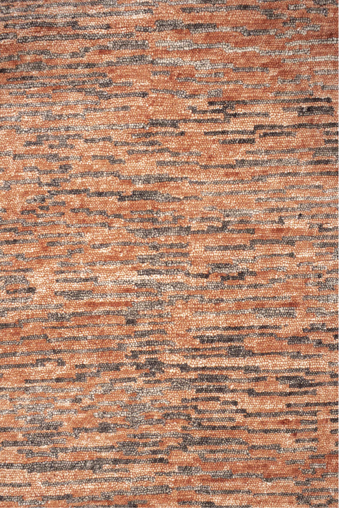 8' x 10' one-of-a-kind handmade vintage Tribeca large size rug. Color palette: terra cotta, charcoal, rose, taupe, camel