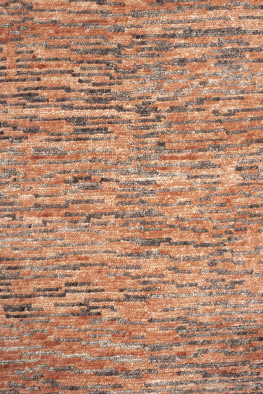 8' x 10' one-of-a-kind handmade vintage Tribeca large size rug. Color palette: terra cotta, charcoal, rose, taupe, camel