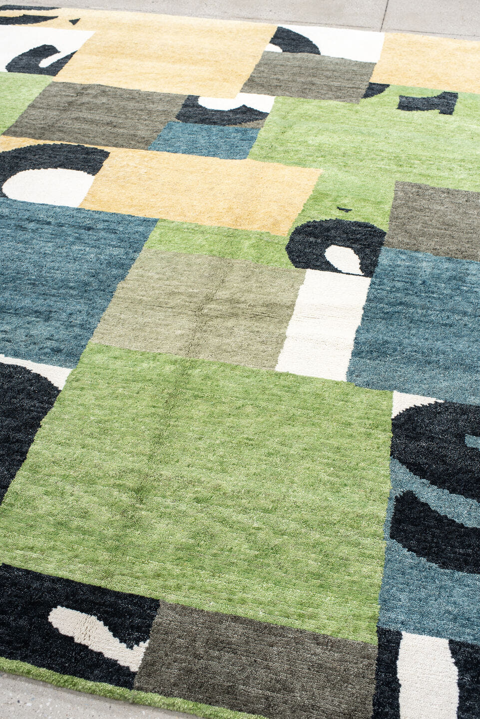 8' x 10' one-of-a-kind handmade vintage large size rug. Color palette: sage, gold, teal, ivory, charcoal, slate, green