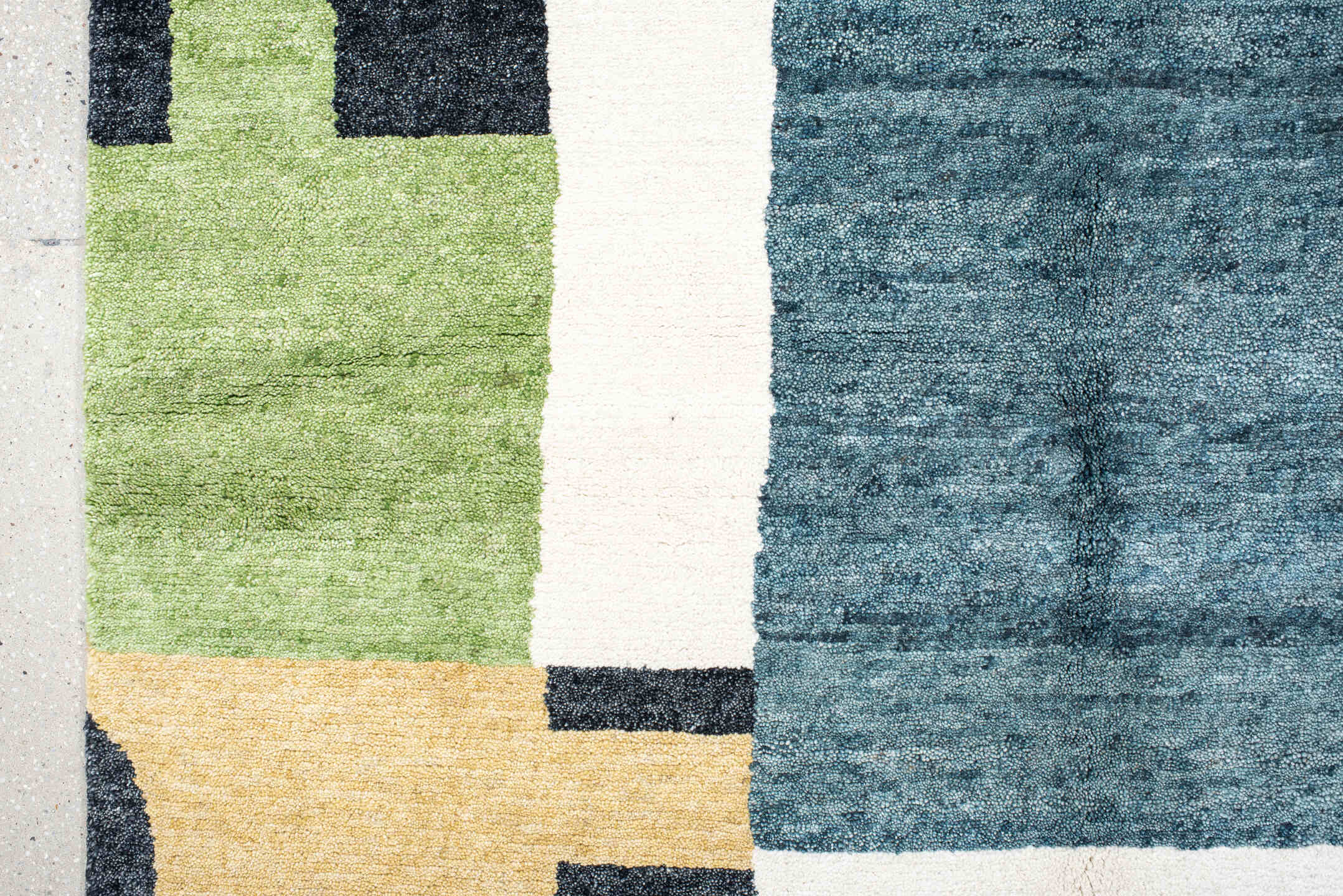 8' x 10' one-of-a-kind handmade vintage large size rug. Color palette: sage, gold, teal, ivory, charcoal, slate, green