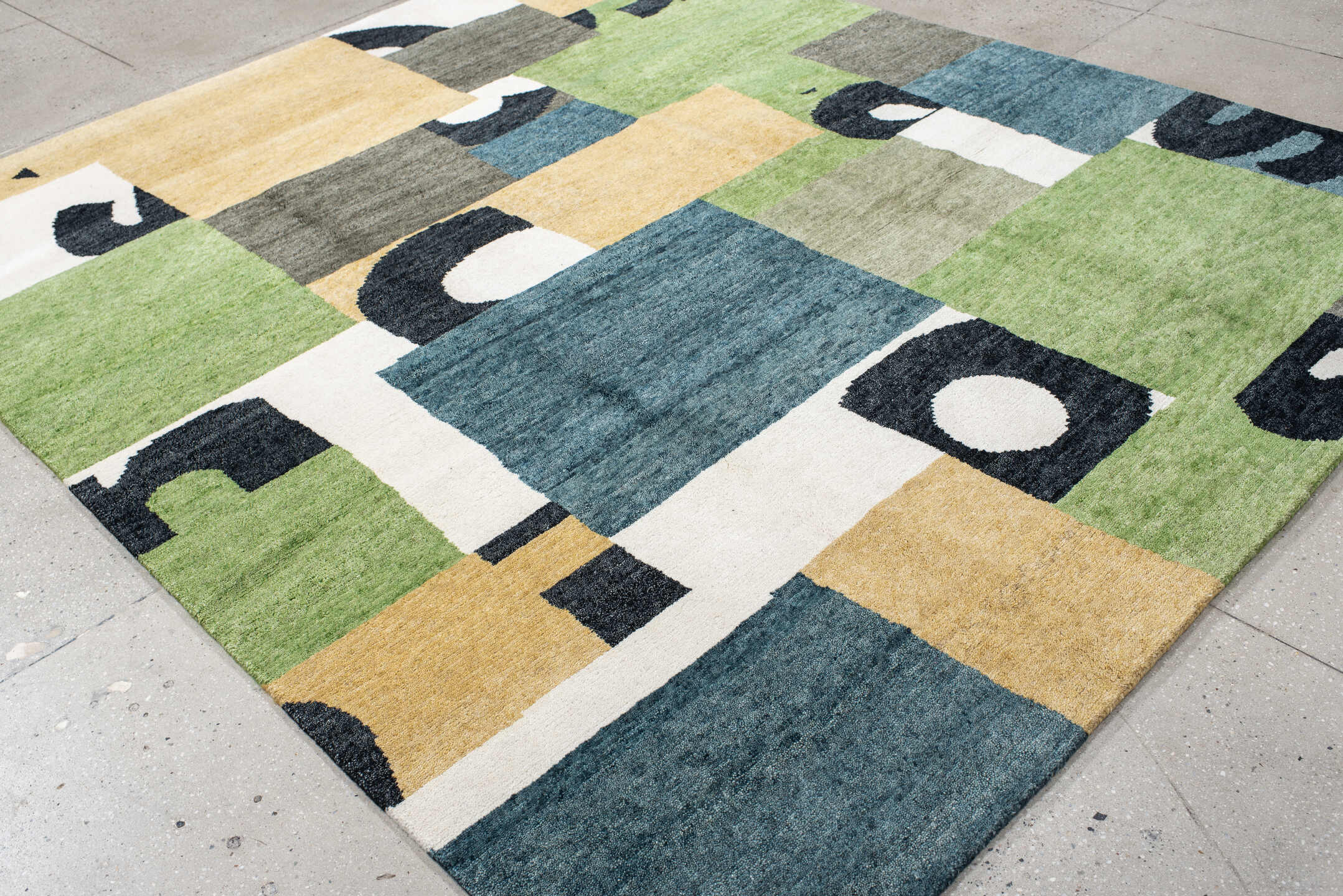 8' x 10' one-of-a-kind handmade vintage large size rug. Color palette: sage, gold, teal, ivory, charcoal, slate, green