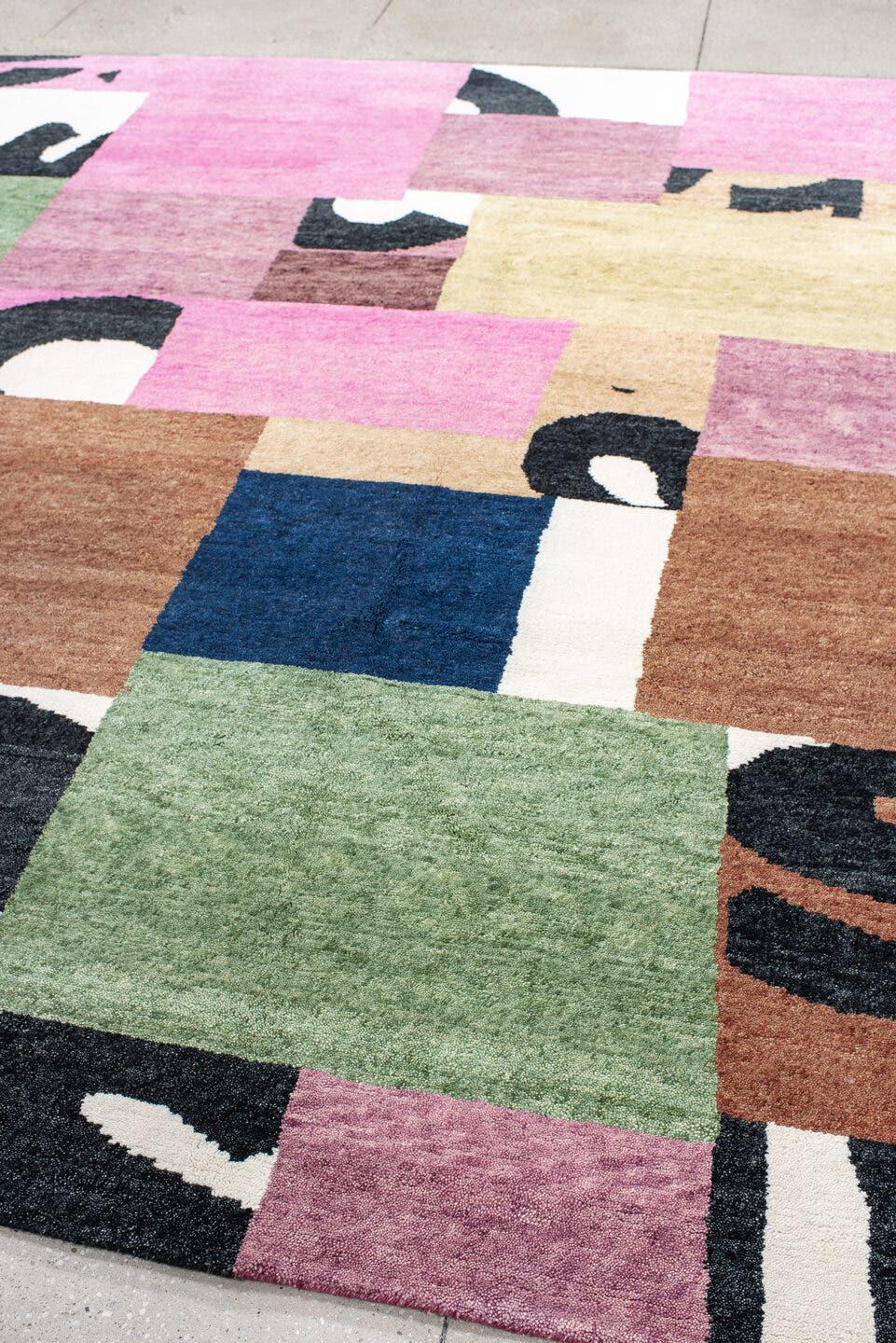 8' x 10' one-of-a-kind handmade vintage Tribeca large size rug. Color palette: pink, ivory, charcoal, sage, mauve, camel