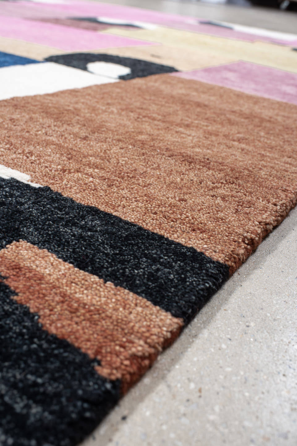 8' x 10' one-of-a-kind handmade vintage Tribeca large size rug. Color palette: pink, ivory, charcoal, sage, mauve, camel