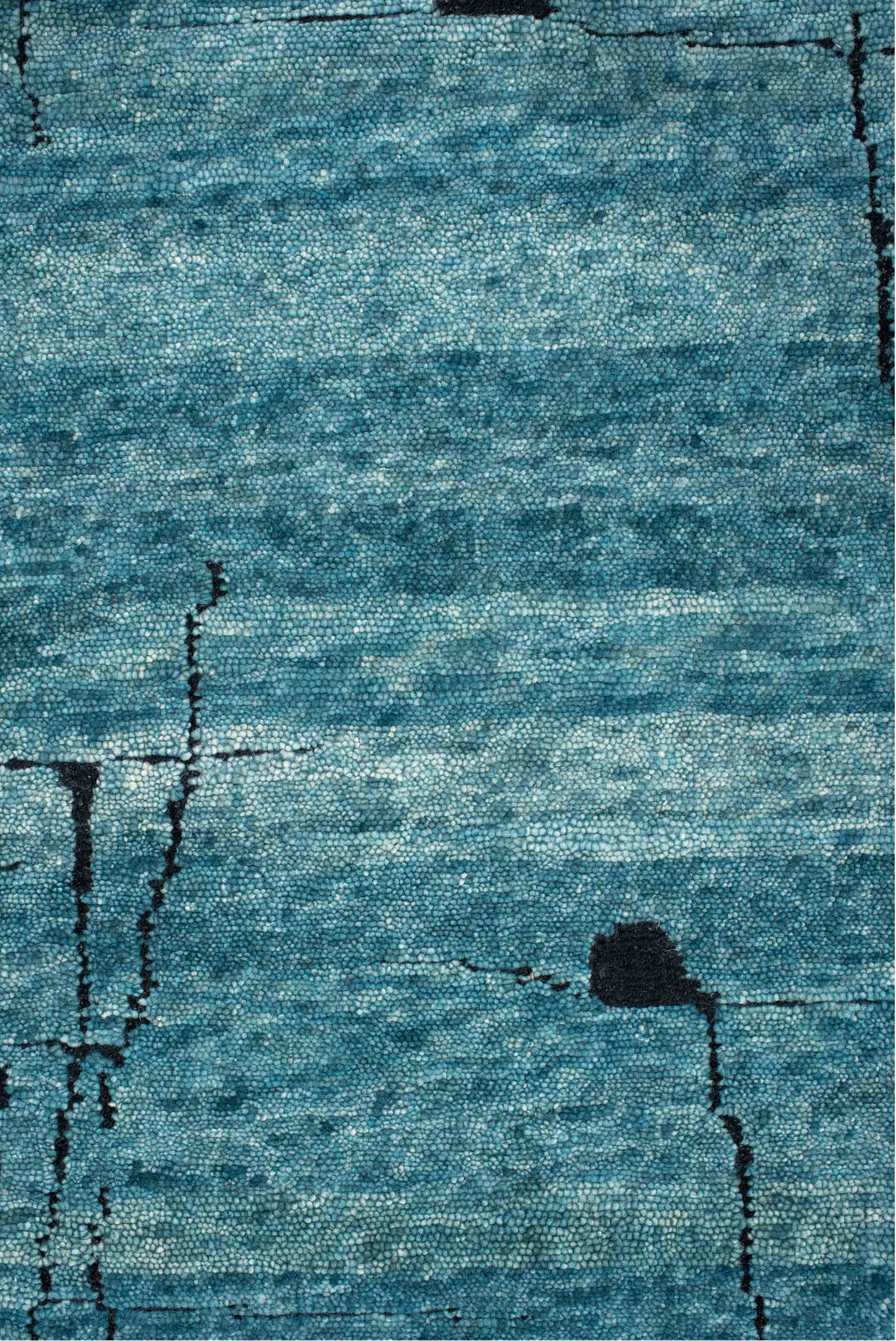 8' x 10' one-of-a-kind handmade vintage Tribeca large size rug. Color palette: black, blue, cadet blue, dark slate gray