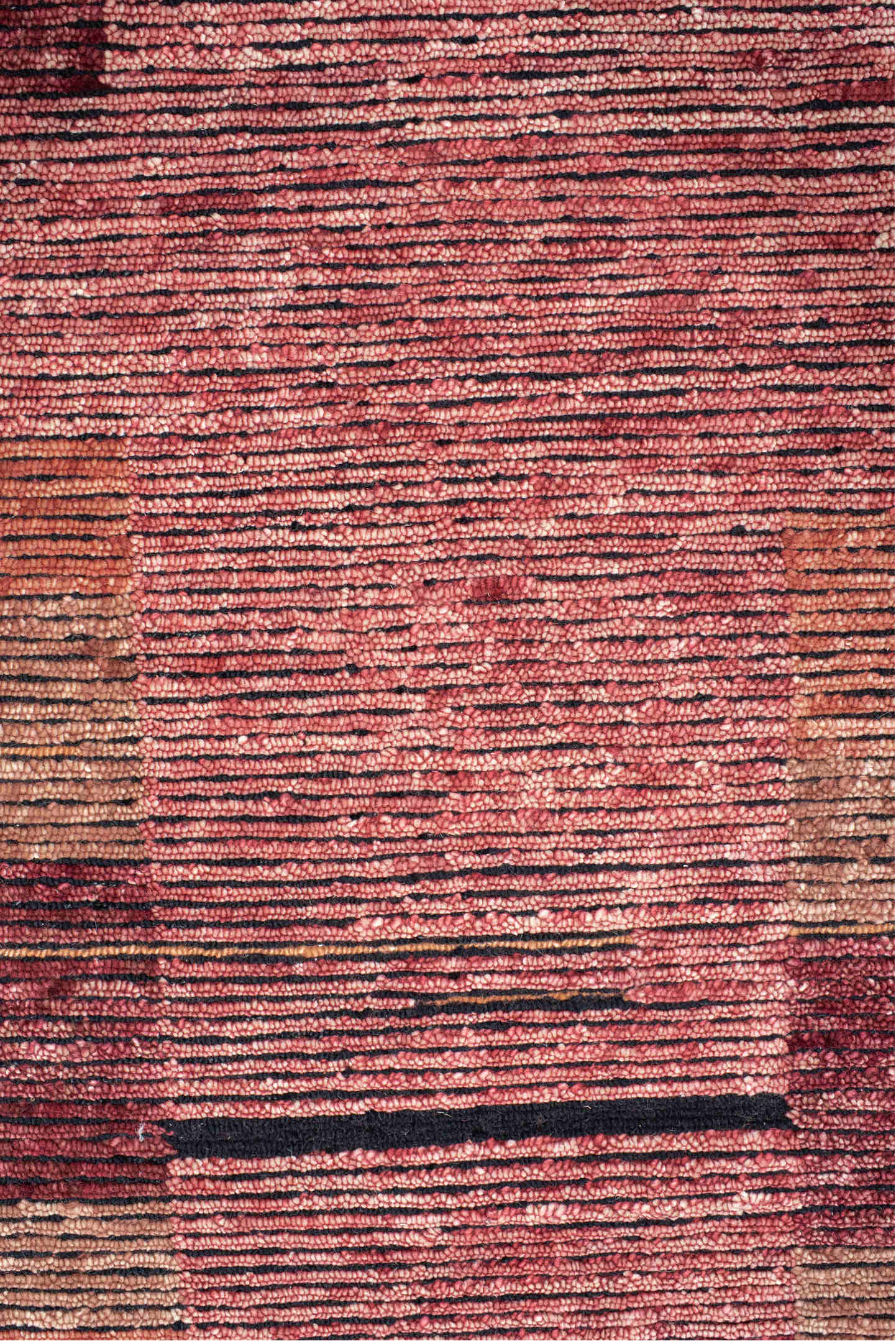 8' x 10' one-of-a-kind handmade vintage Tribeca large size rug. Color palette: black, brown, gray, off-white, pink, red