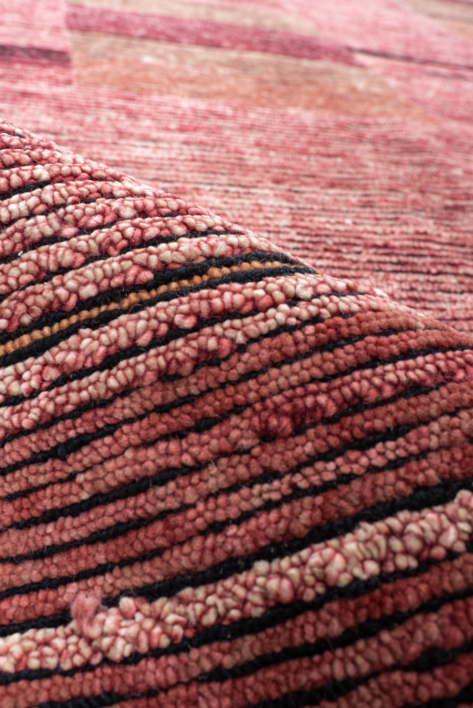 8' x 10' one-of-a-kind handmade vintage Tribeca large size rug. Color palette: rose, rust, burgundy, terra cotta, blush