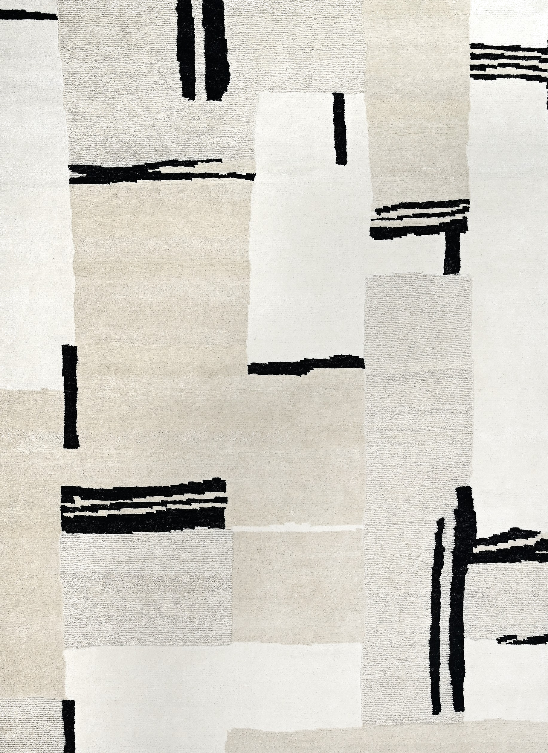 9' x 11' one-of-a-kind handmade vintage large size rug. Color palette: ivory, cream, black, taupe, beige, gray