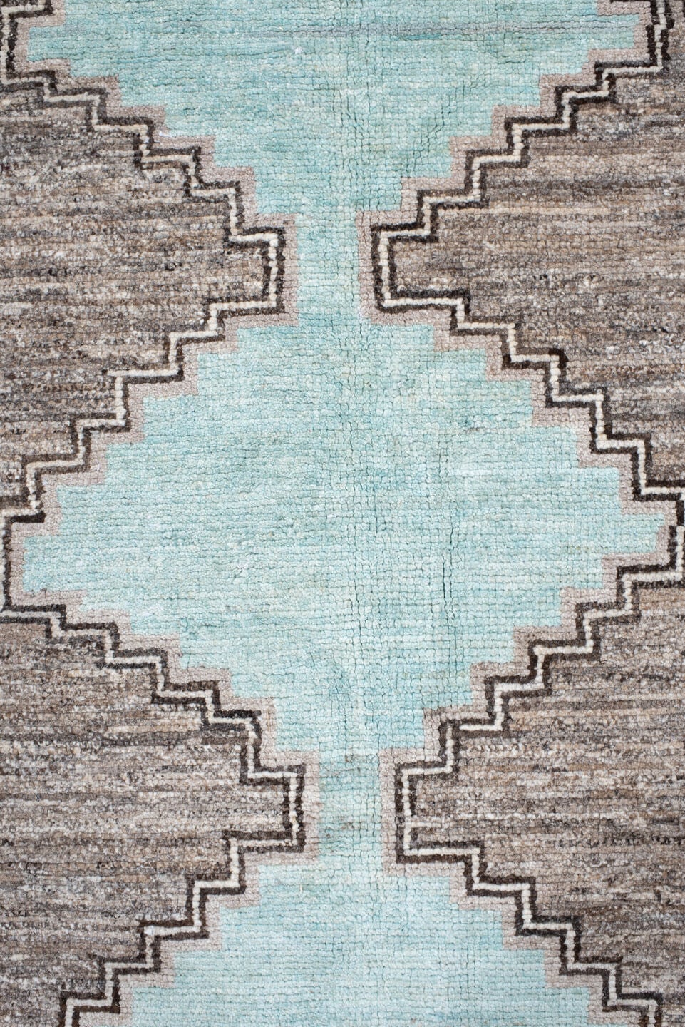 9' x 11' one-of-a-kind handmade vintage Kars large size rug. Color palette: taupe, gray, ivory, charcoal, pale aqua, beige