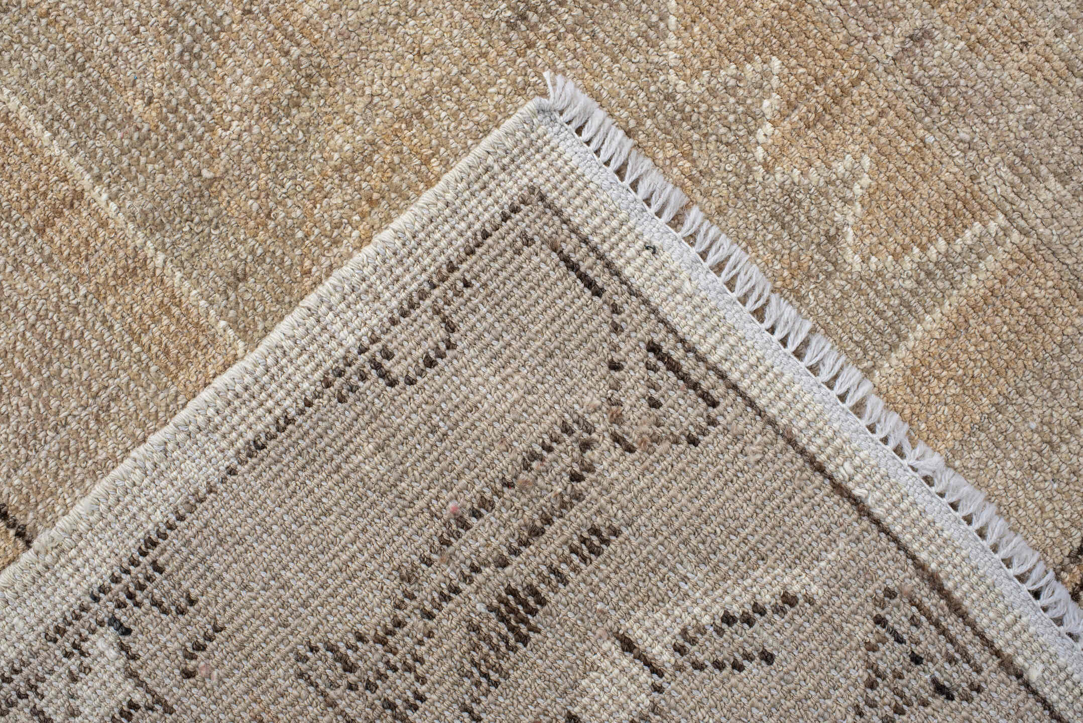 8' x 10' one-of-a-kind handmade vintage Kars large size rug. Color palette: ivory, taupe, beige, camel, charcoal, gray