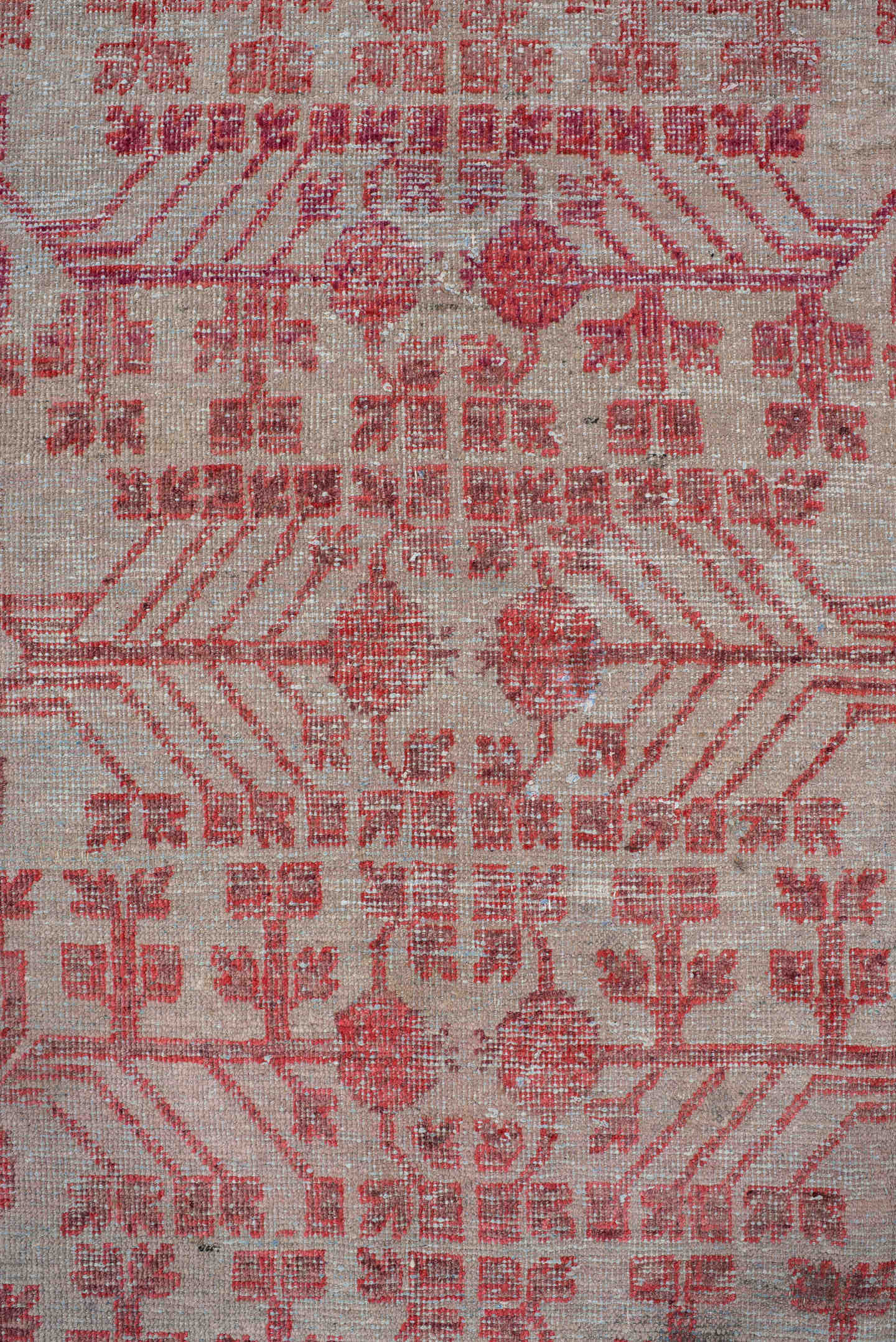 6' x 11' one-of-a-kind handmade vintage Khotan large size rug. Color palette: rose, ivory, charcoal, crimson, blush, taupe