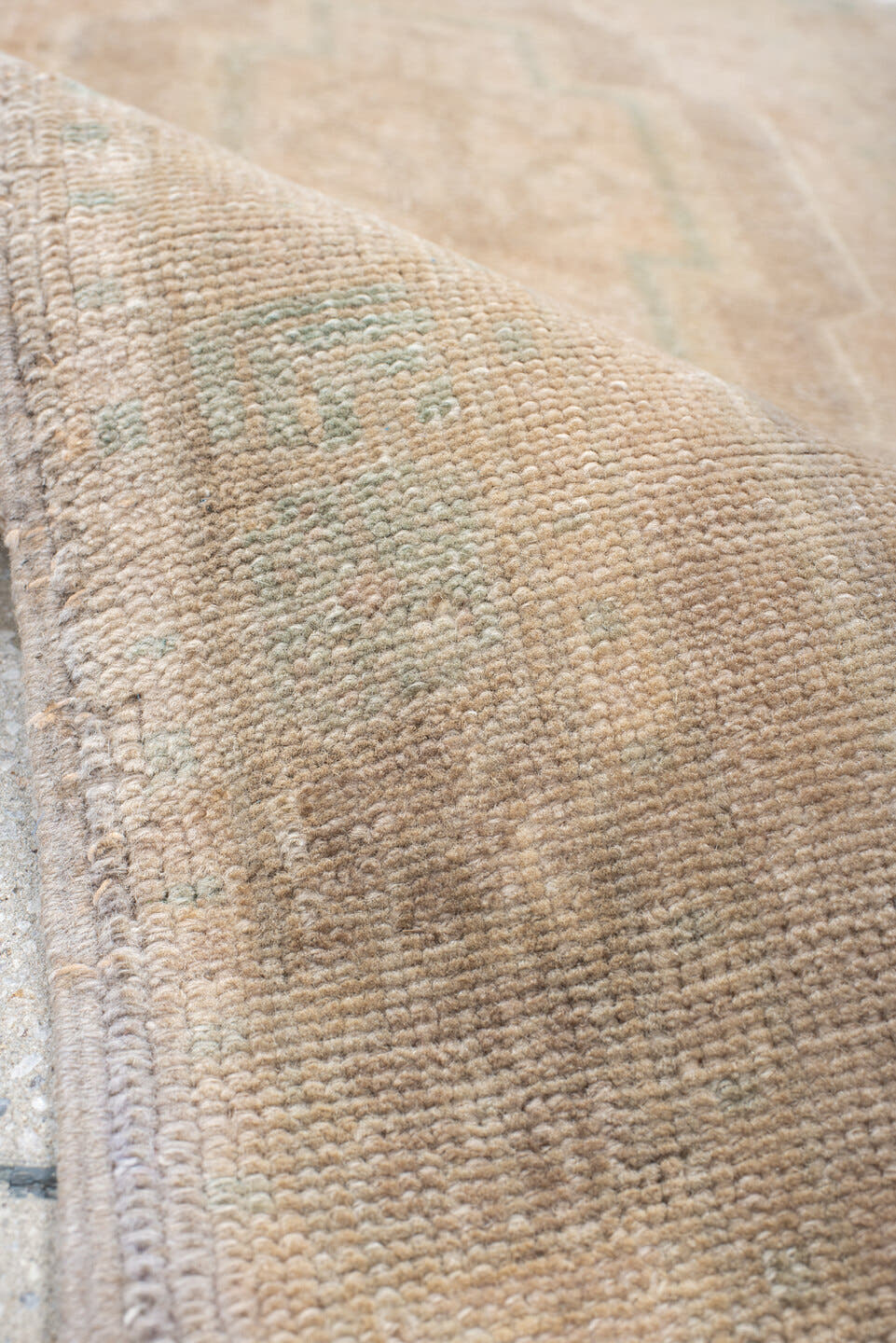 1' x 3' one-of-a-kind handmade vintage Anatolian small size rug. Color palette: beige, ivory, sage, taupe, sand, green, gray