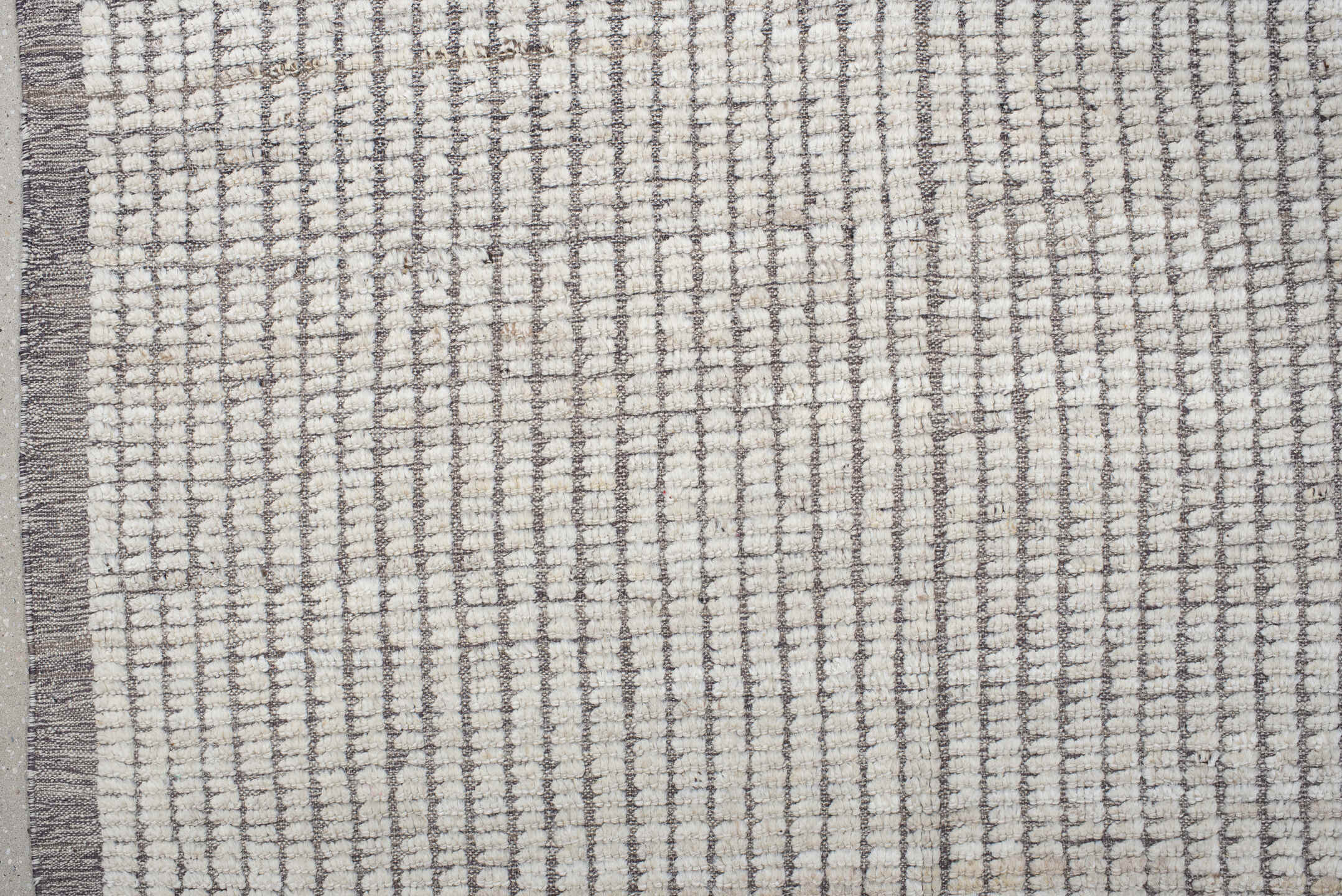 9' x 12' one-of-a-kind handmade vintage Tulu large size rug. Color palette: ivory, taupe, gray, beige