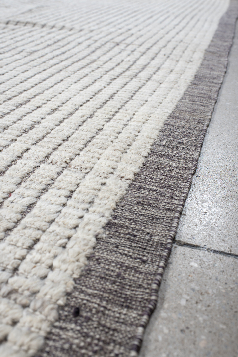 9' x 12' one-of-a-kind handmade vintage Tulu large size rug. Color palette: light gray, off-white, gray, dark gray