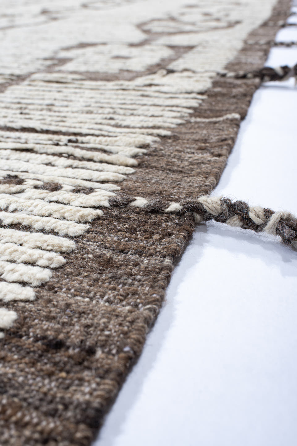 10' x 14' one-of-a-kind handmade vintage Tulu large size rug. Color palette: ivory, taupe, brown, beige, gray