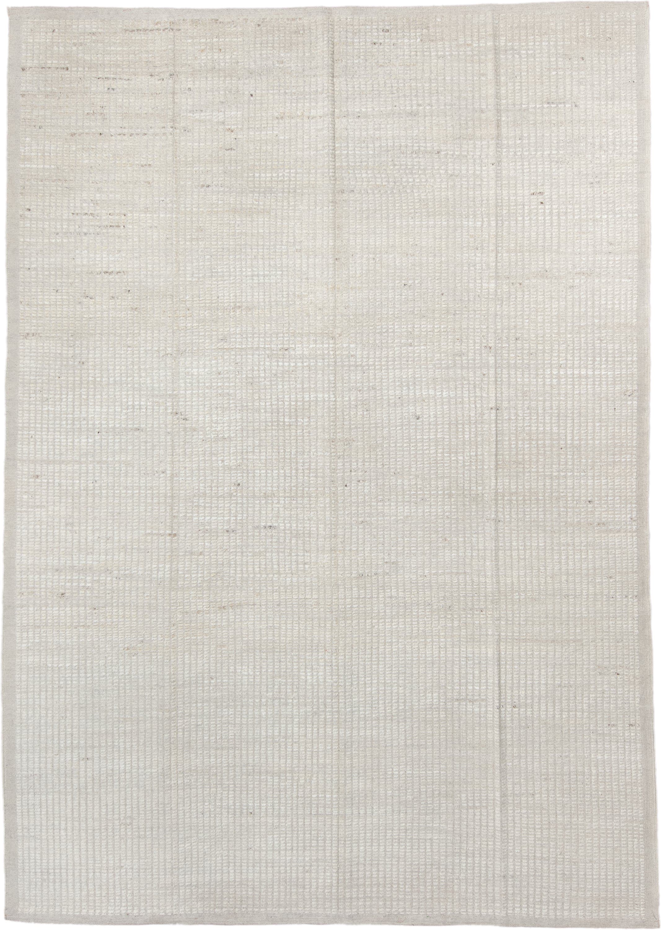 9' x 12' one-of-a-kind handmade vintage Tulu large size rug. Color palette: ivory, cream, beige, taupe, gray
