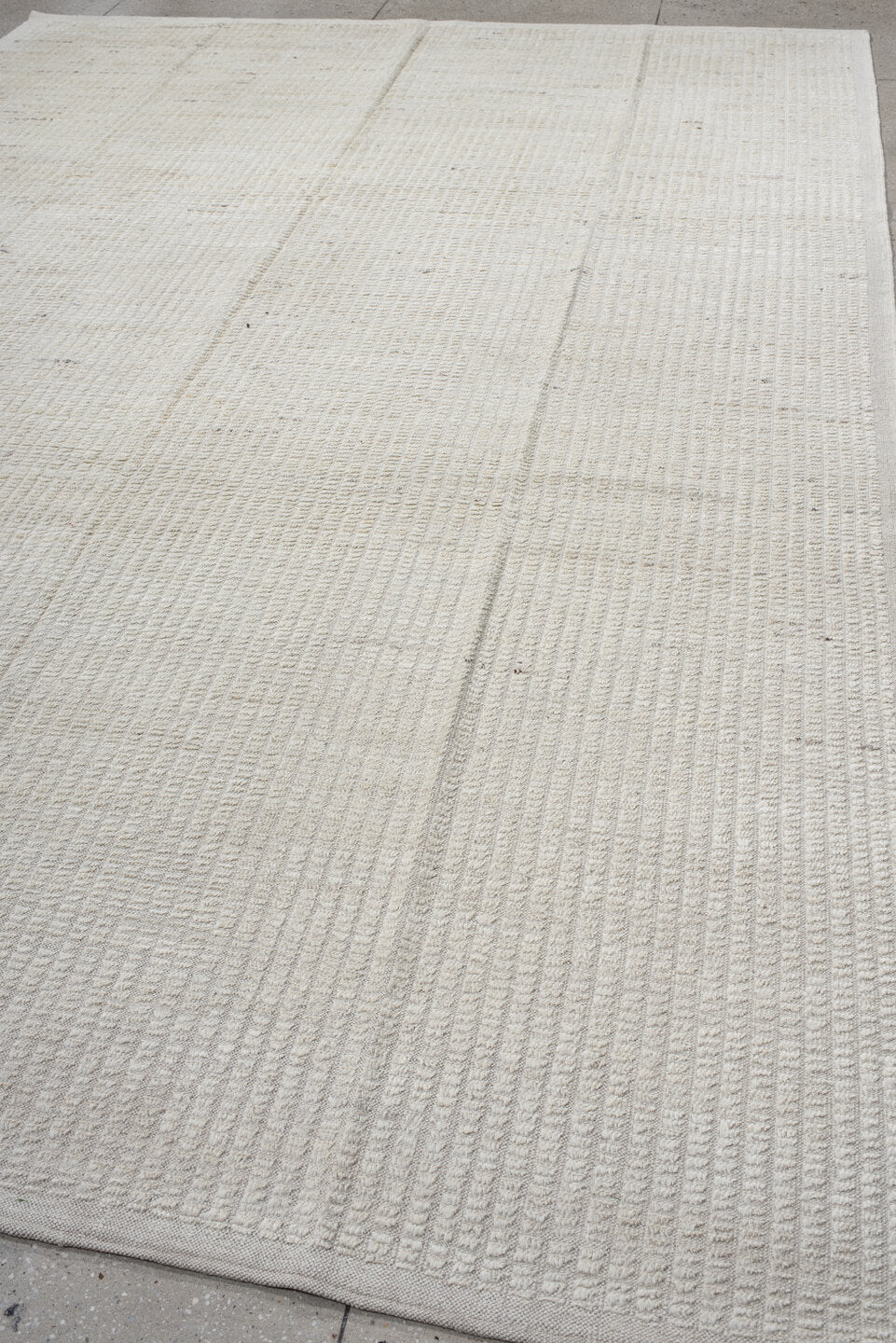 9' x 12' one-of-a-kind handmade vintage Tulu large size rug. Color palette: ivory, cream, beige, taupe, gray