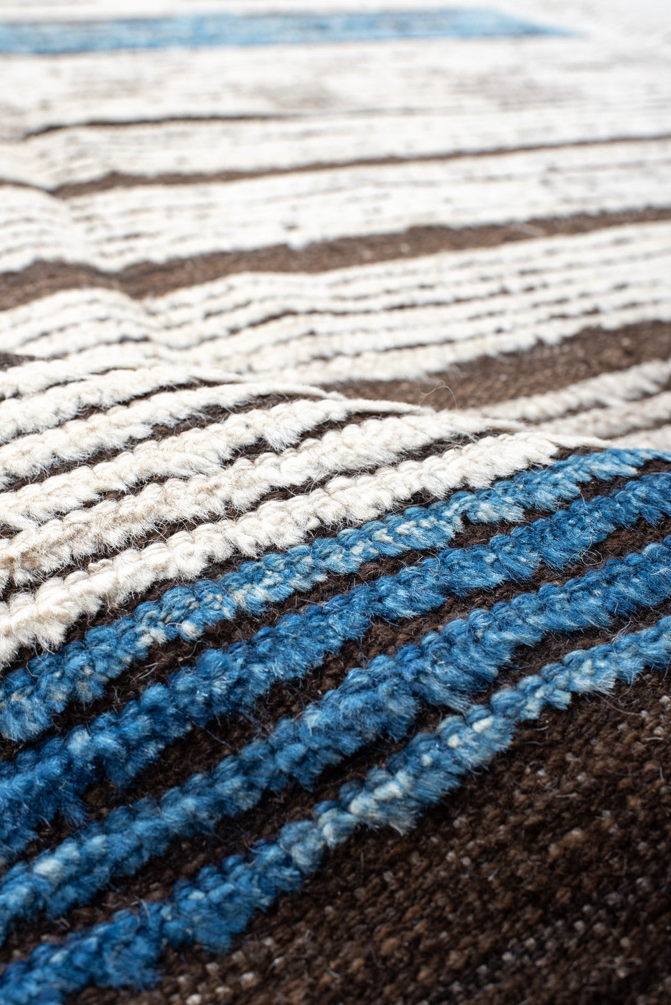 10' x 14' one-of-a-kind handmade vintage Tulu large size rug. Color palette: gray, off-white, blue, light blue, light gray