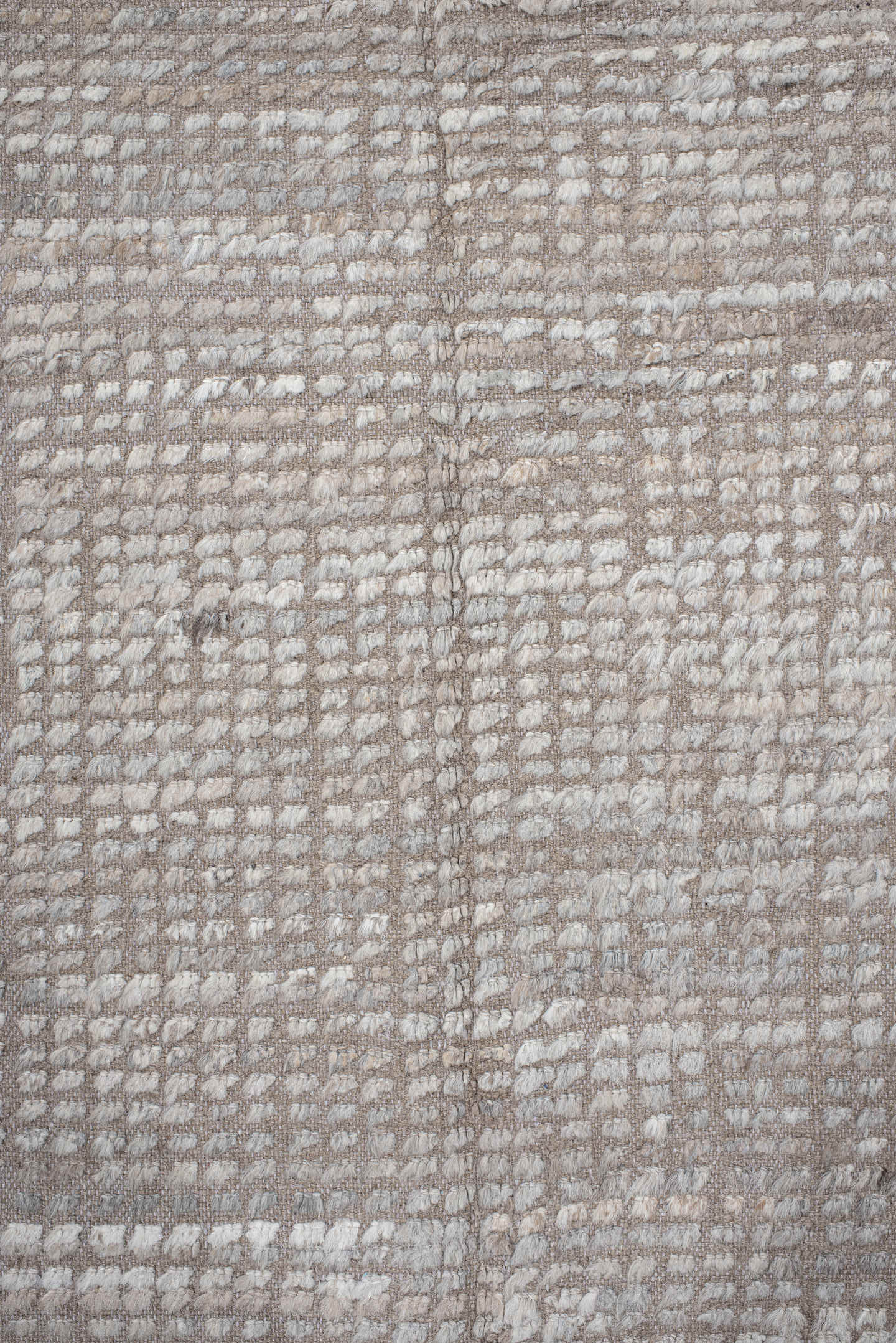 6' x 9' one-of-a-kind handmade vintage Tulu medium size rug. Color palette: ivory, taupe, beige, cream, light gray, gray