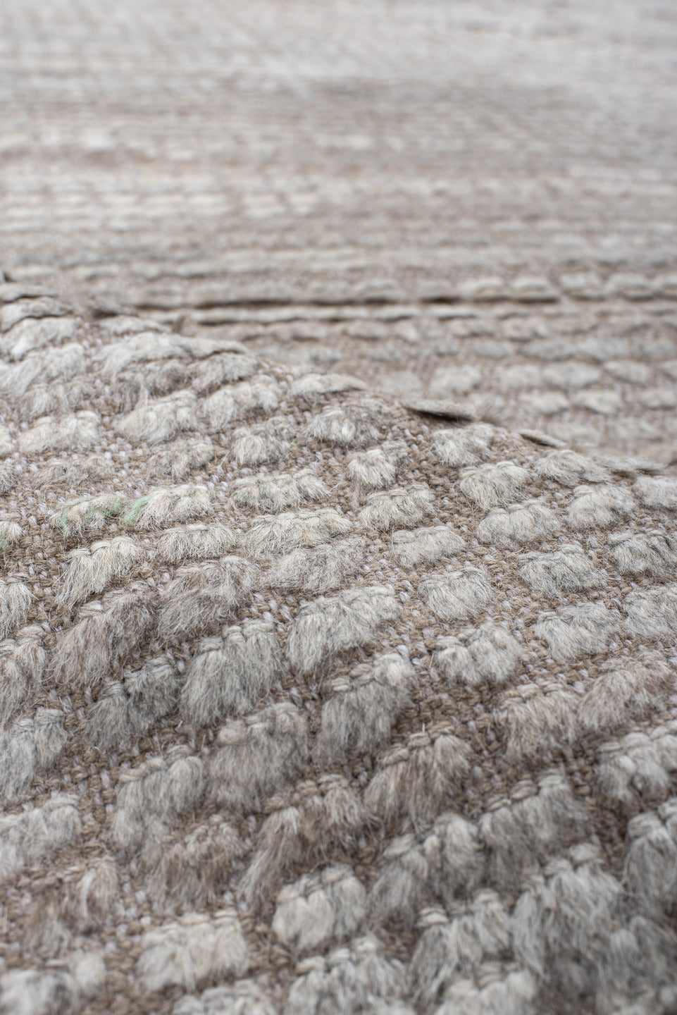 6' x 9' one-of-a-kind handmade vintage Tulu medium size rug. Color palette: ivory, taupe, beige, cream, light gray, gray