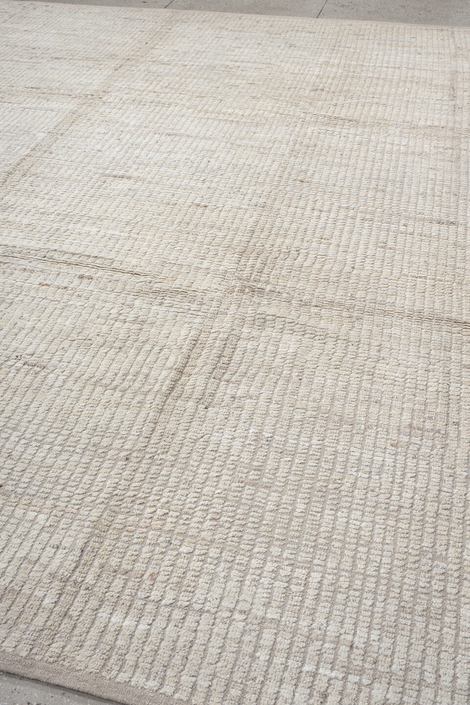 12' x 12' one-of-a-kind handmade vintage Tulu oversize rug. Color palette: ivory, beige, taupe, cream, gray