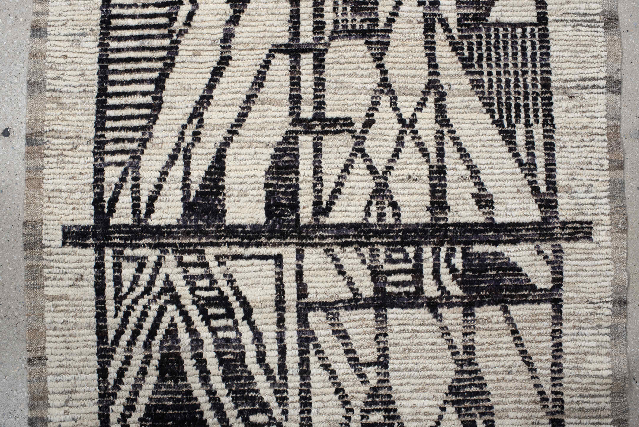 4' x 20' one-of-a-kind handmade vintage Tulu runner rug. Color palette: ivory, charcoal, taupe, gray, black, beige