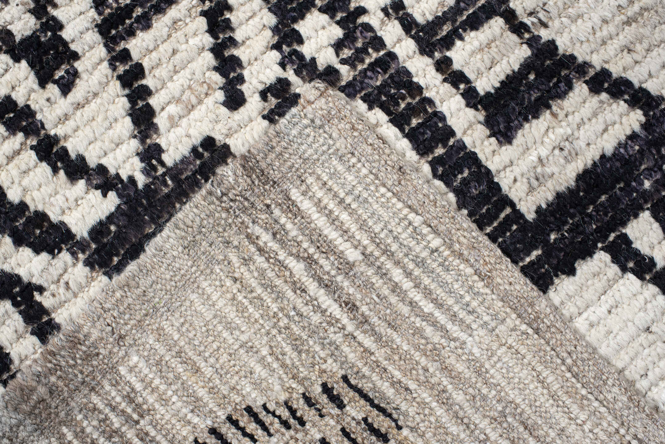 4' x 20' one-of-a-kind handmade vintage Tulu runner rug. Color palette: ivory, charcoal, taupe, gray, black, beige